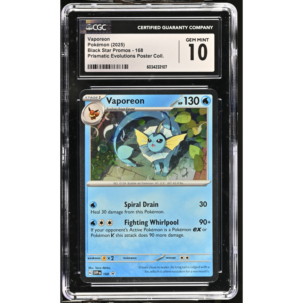 Vaporeon 2025 Pokemon Black Star Promos Prismatic Evolutions Poster Collection #168 (CGC 10) at PristineAuction.com