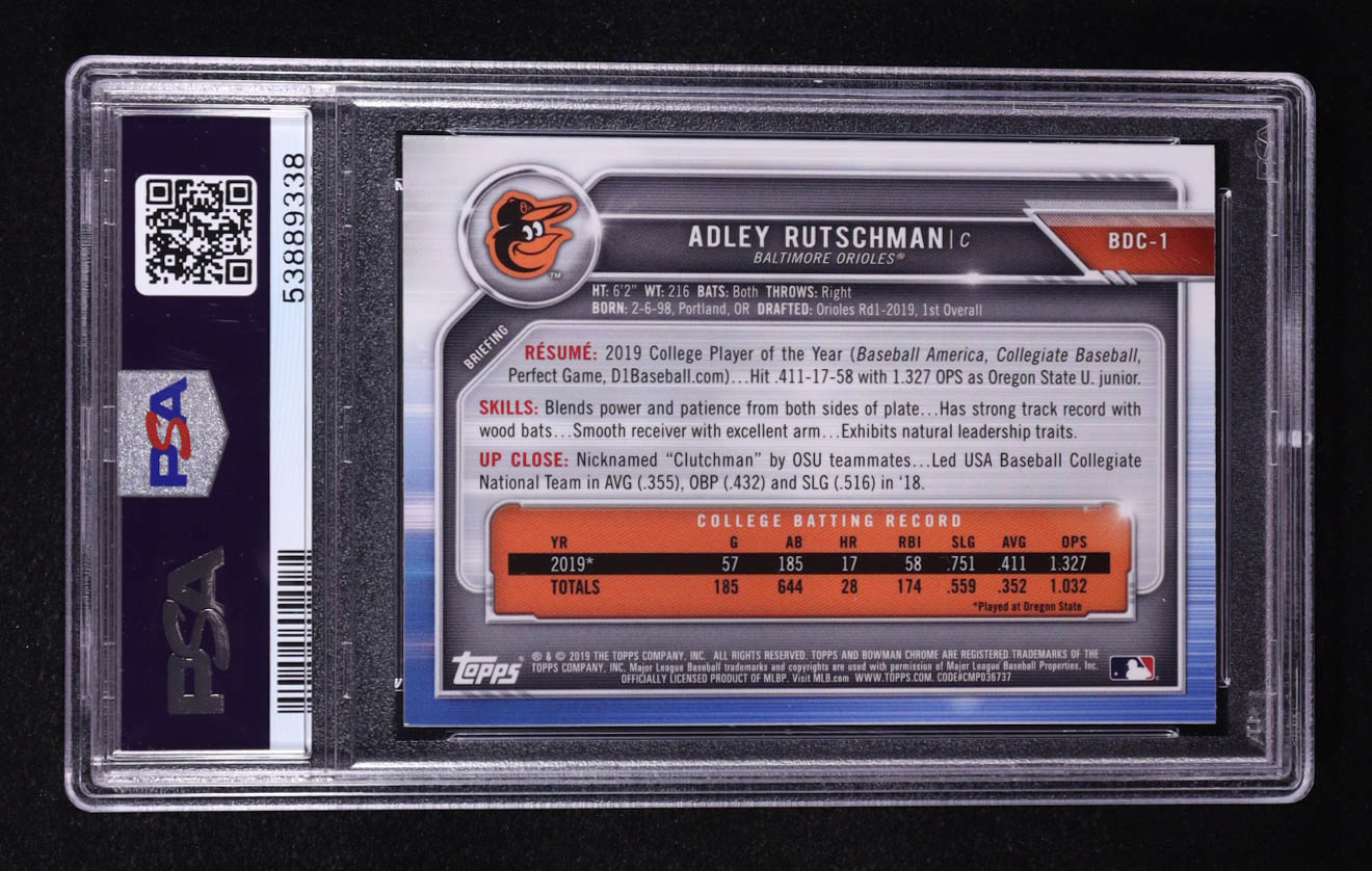Adley Rutschman 2019 Bowman Chrome Draft #BDC1 RC (PSA 10) at PristineAuction.com Adley Rutschman 2019 Bowman Chrome Draft #BDC1 RC (PSA 10) at PristineAuction.com