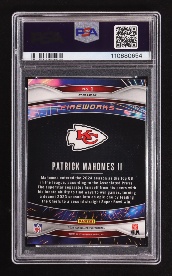 Patrick Mahomes II 2024 Panini Prizm Fireworks Prizms Green Ice #1 (PSA 10) at PristineAuction.com Patrick Mahomes II 2024 Panini Prizm Fireworks Prizms Green Ice #1 (PSA 10) at PristineAuction.com