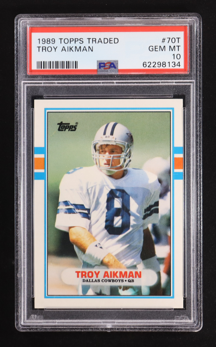 Troy Aikman 1989 Topps Traded #70T RC (PSA 10) at PristineAuction.com Troy Aikman 1989 Topps Traded #70T RC (PSA 10) at PristineAuction.com