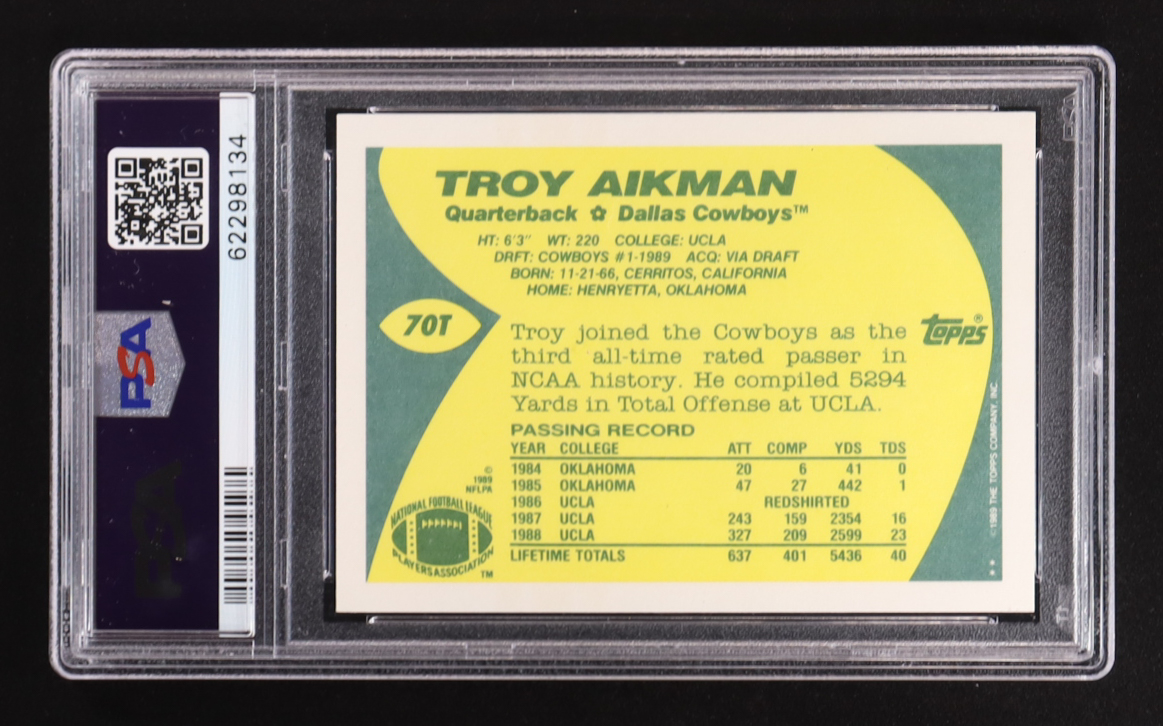 Troy Aikman 1989 Topps Traded #70T RC (PSA 10) at PristineAuction.com Troy Aikman 1989 Topps Traded #70T RC (PSA 10) at PristineAuction.com