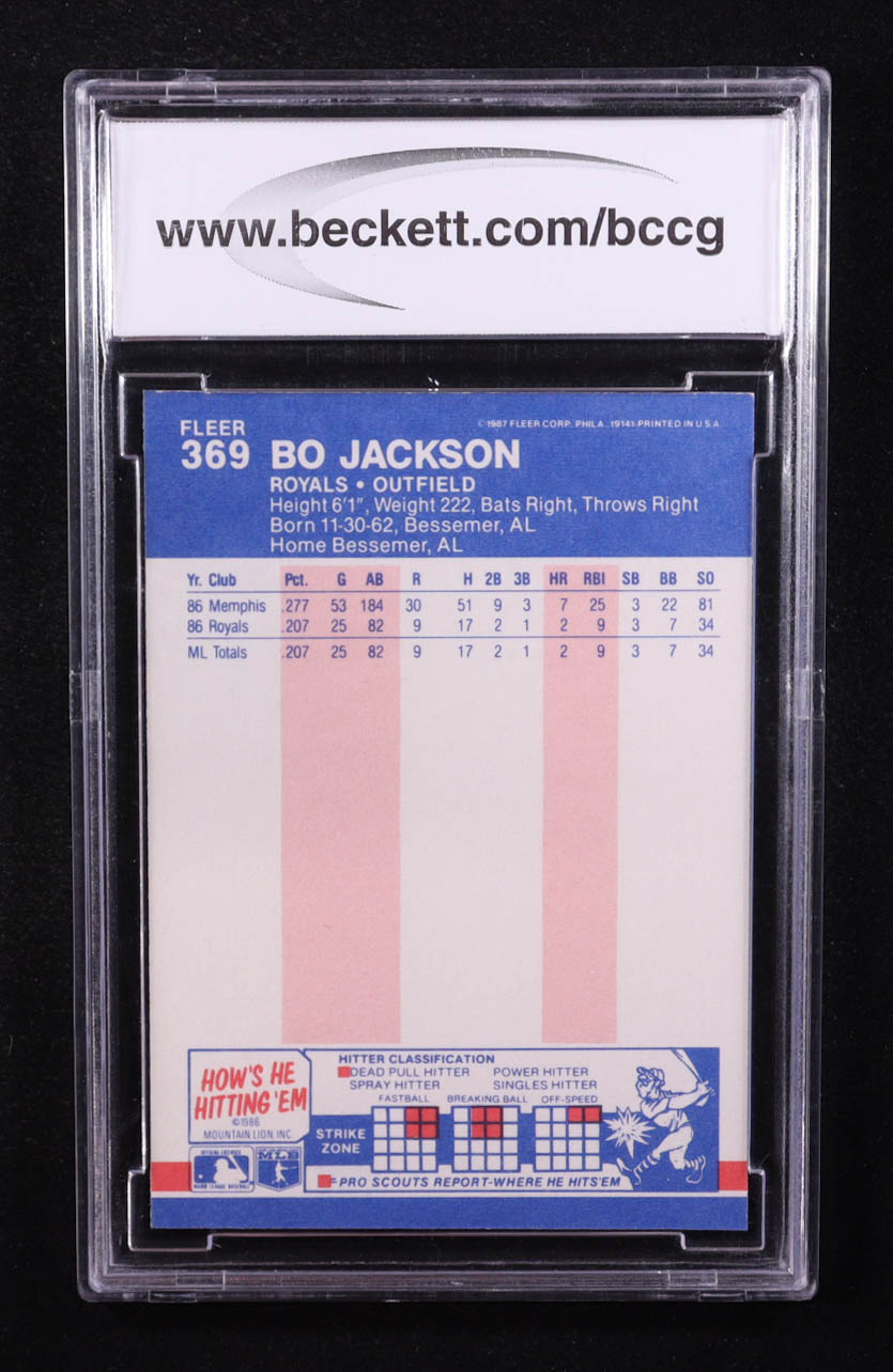 Bo Jackson 1987 Fleer Glossy #369 RC (BCCG 10) at PristineAuction.com Bo Jackson 1987 Fleer Glossy #369 RC (BCCG 10) at PristineAuction.com