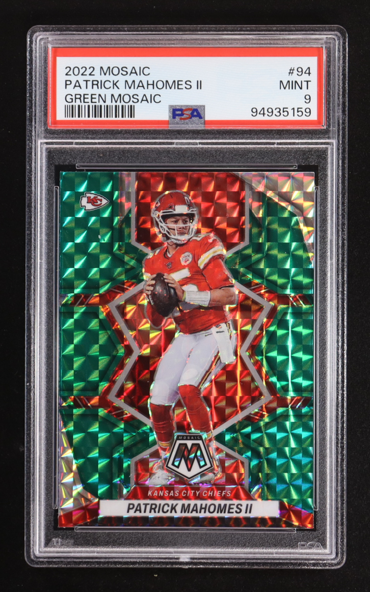 Patrick Mahomes II 2022 Panini Mosaic Mosaic Green #94 (PSA 9) at PristineAuction.com Patrick Mahomes II 2022 Panini Mosaic Mosaic Green #94 (PSA 9) at PristineAuction.com