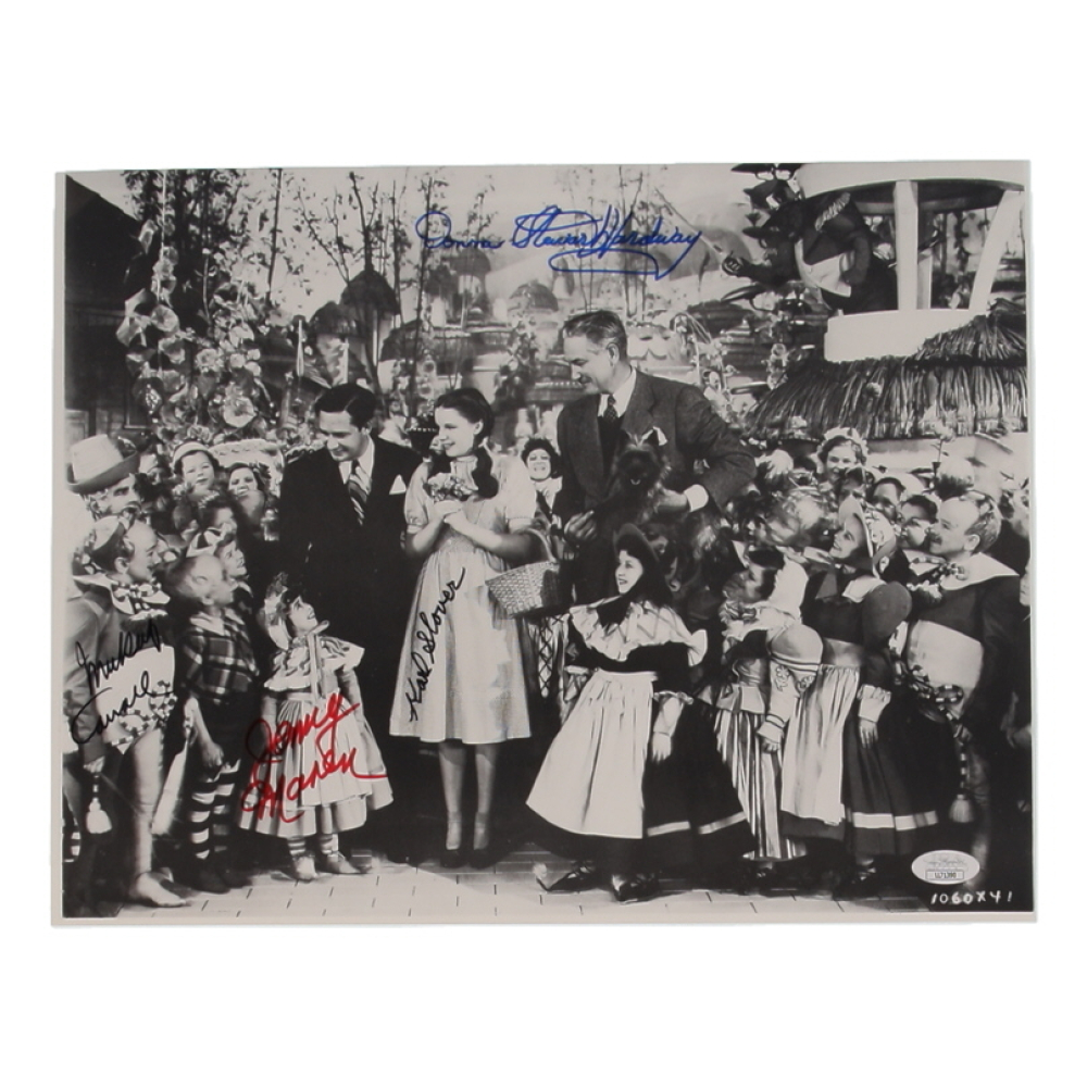 "The Wizard of Oz" 11x14.5 Photo Cast-Signed By (4) with Mickey Carroll, Jerry Maren, Karl Slover & Donna Stewart Hardway (JSA) at PristineAuction.com