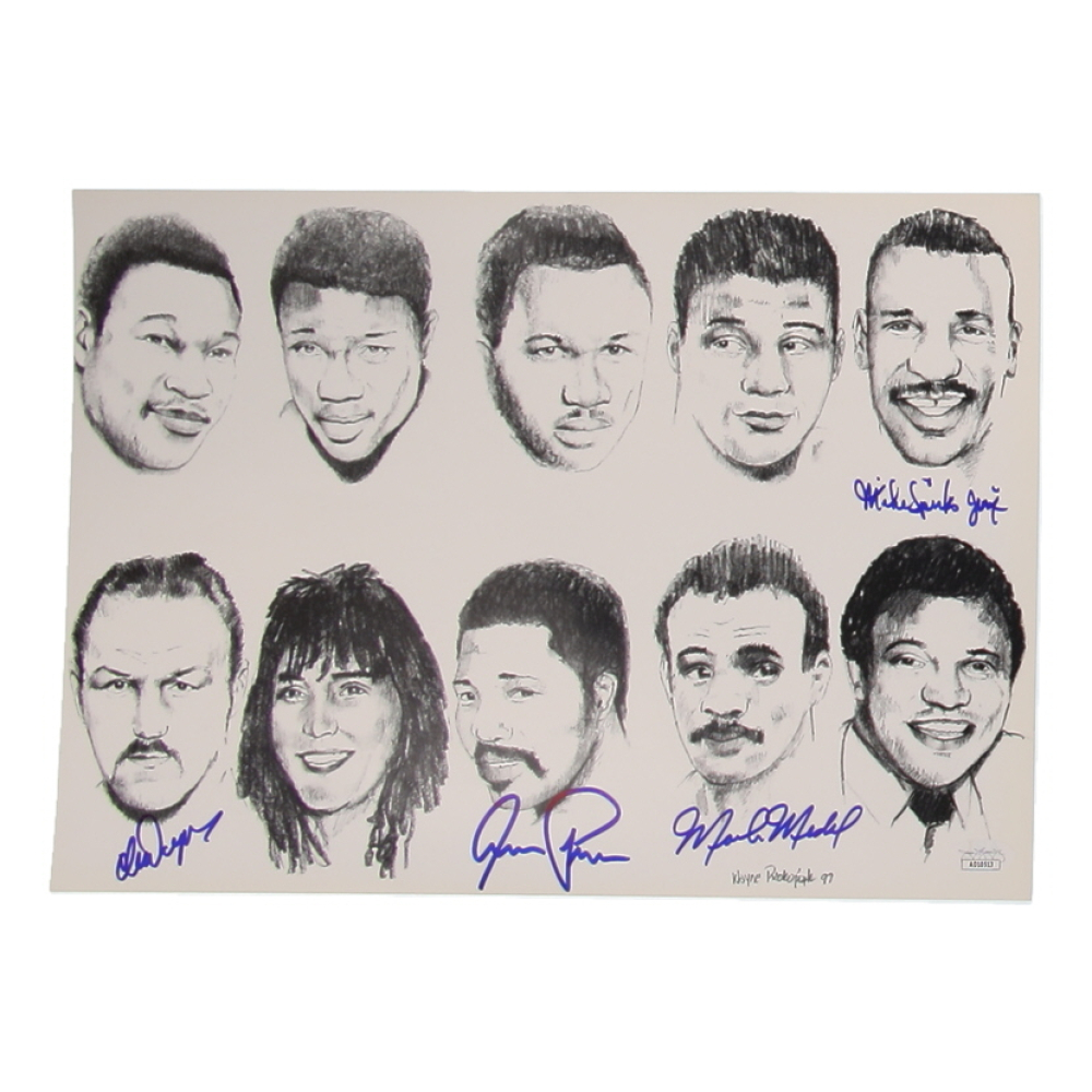 Boxing Caricature 10x14 Photo Signed By (4) with Chuck Wepner, Aaron Pryor, Michael Spinks & Mark Medal (JSA) at PristineAuction.com