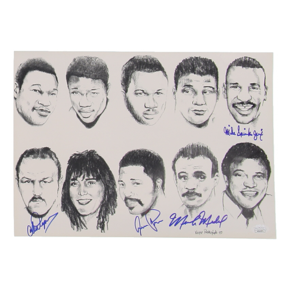Boxing Caricature 10x14 Photo Signed By (4) with Chuck Wepner, Aaron Pryor, Michael Spinks & Mark Medal (JSA) at PristineAuction.com