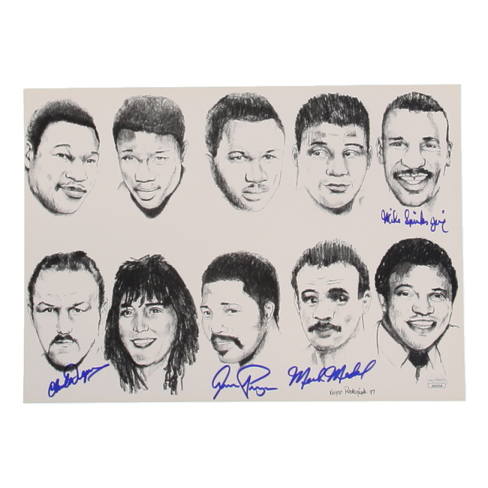 Boxing Caricature 10x14 Photo Signed By (4) with Chuck Wepner, Aaron Pryor, Michael Spinks & Mark Medal (JSA) at PristineAuction.com