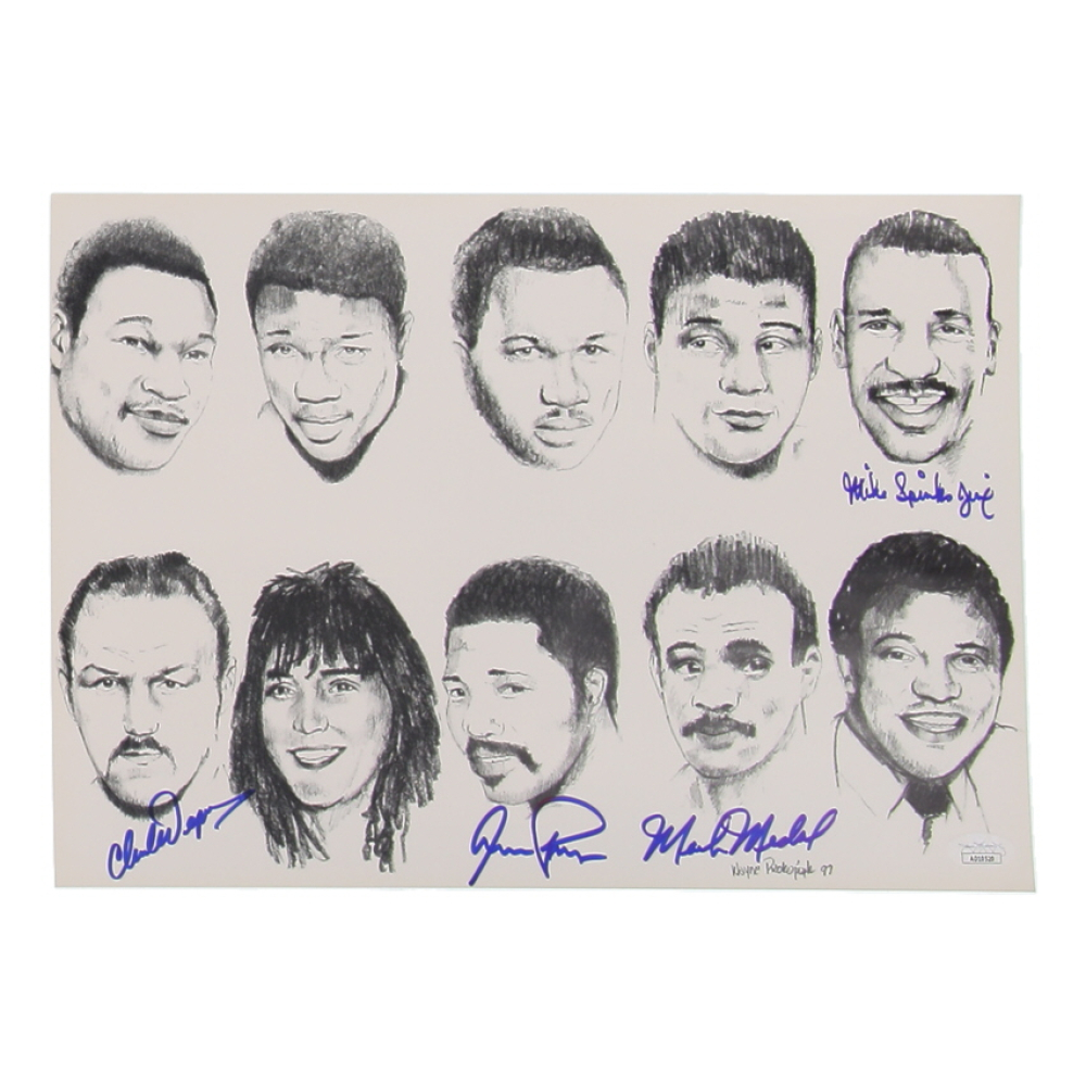 Boxing Caricature 10x14 Photo Signed By (4) with Chuck Wepner, Aaron Pryor, Michael Spinks & Mark Medal (JSA) at PristineAuction.com