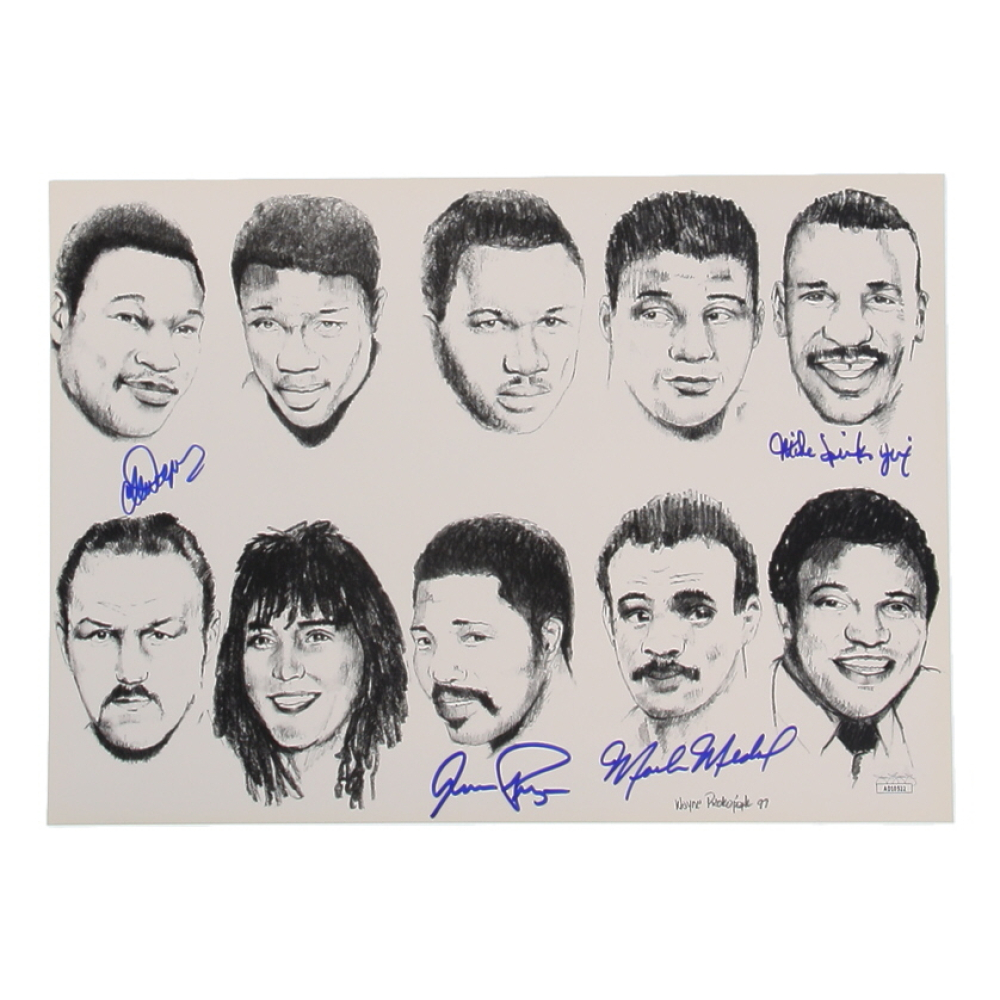 Boxing Caricature 10x14 Photo Signed By (4) with Chuck Wepner, Aaron Pryor, Michael Spinks & Mark Medal (JSA) at PristineAuction.com