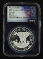2025 African Wildlife, Elephant 1oz .9999 Fine Silver Coin (NGC MS69) at PristineAuction.com