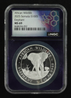 2025 African Wildlife, Elephant 1oz .9999 Fine Silver Coin (NGC MS69) at PristineAuction.com