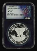 2025 African Wildlife, Elephant 1oz .9999 Fine Silver Coin (NGC MS69) at PristineAuction.com