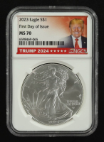 2023 American Silver $1 Eagle, First Day of Issue - Trump 2024 Label (NGC MS70) at PristineAuction.com