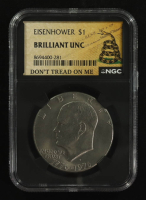 1776-1976 Eisenhower Bicentennial $1 Silver Dollar - Gadsden Flag Label (NGC BRILLIANT UNC) at PristineAuction.com