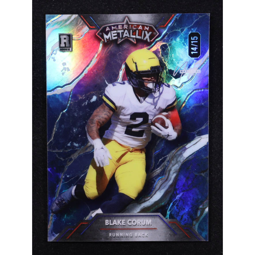 Blake Corum 2023 Wild Card American Metallix Wild Marble Blue White Rainbow #BC #14/15 RC at PristineAuction.com