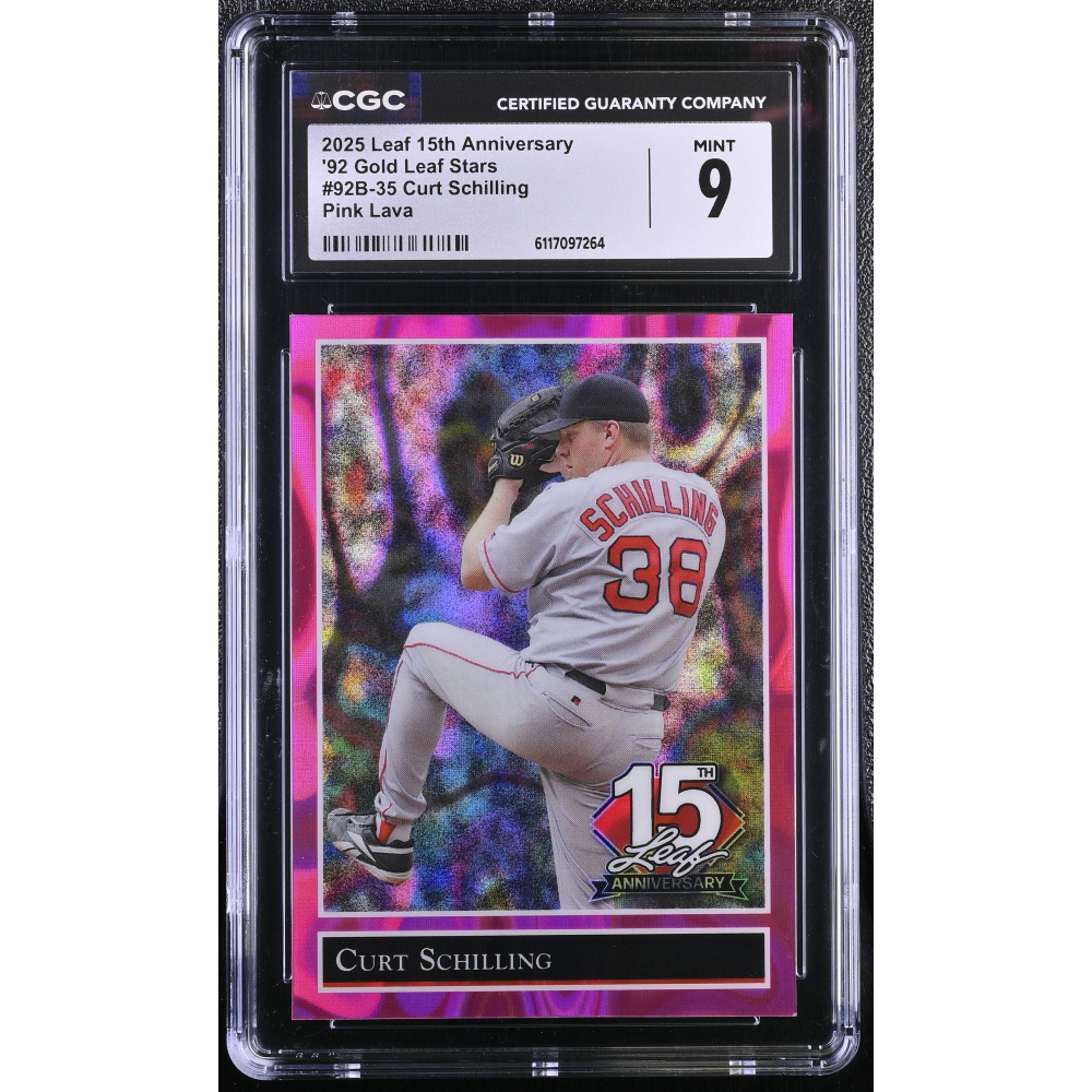 Curt Schilling 2025 Leaf 15th Anniversary '92 Gold Leaf Stars Pink Lava #92B-35 #7/8 (CGC 9) at PristineAuction.com