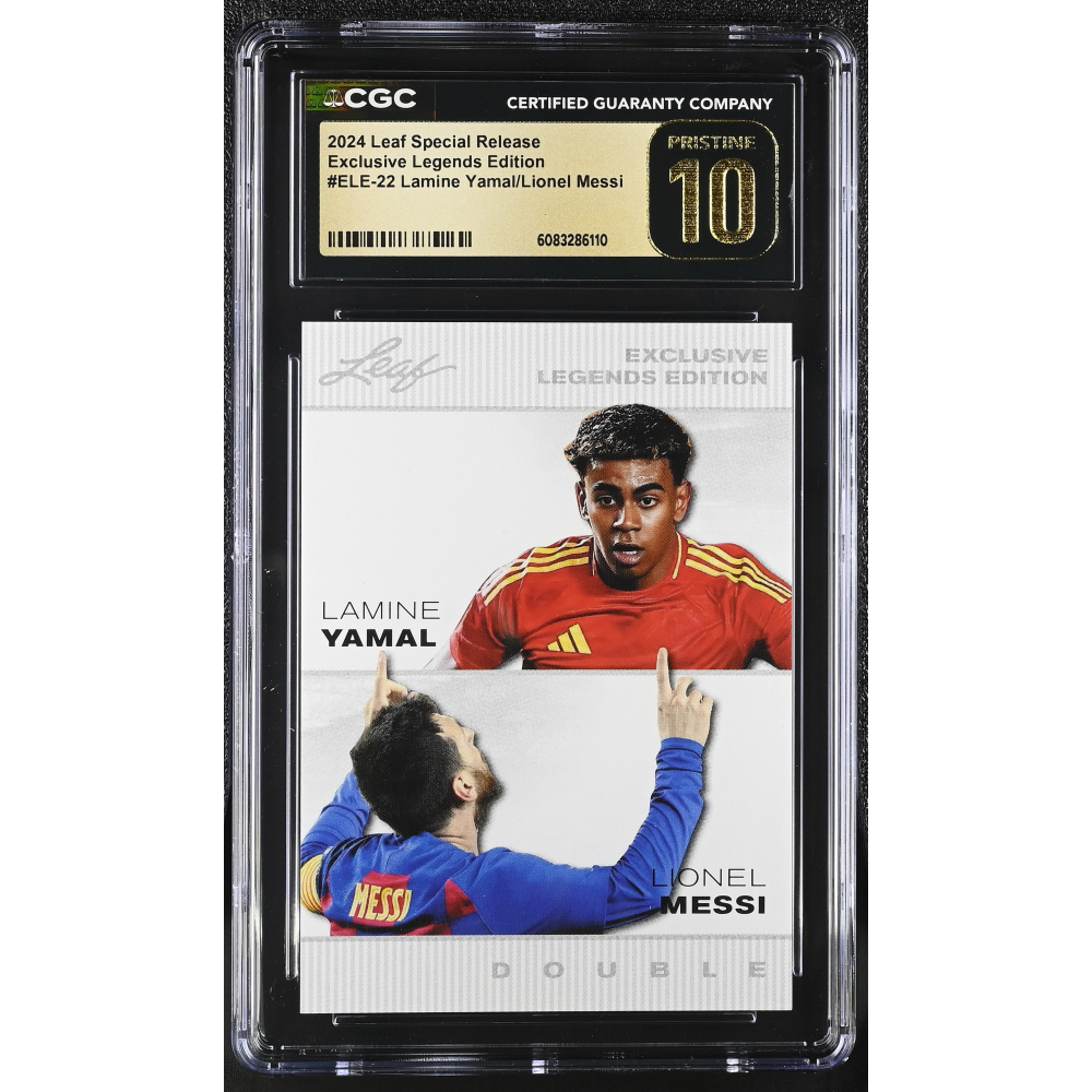 Lamine Yamal / Lionel Messi 2024 Leaf Special Release Exclusive Legends Edition #22 (CGC 10 | Black Label) at PristineAuction.com