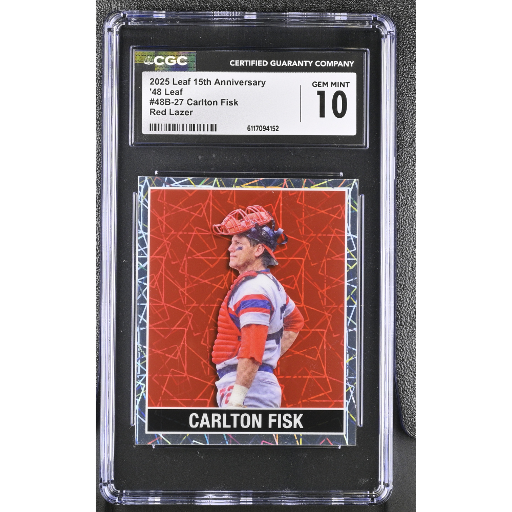 Carlton Fisk 2025 Leaf 15th Anniversary '48 Leaf Red Lazer #48B-27 #2/3 (CGC 10) at PristineAuction.com