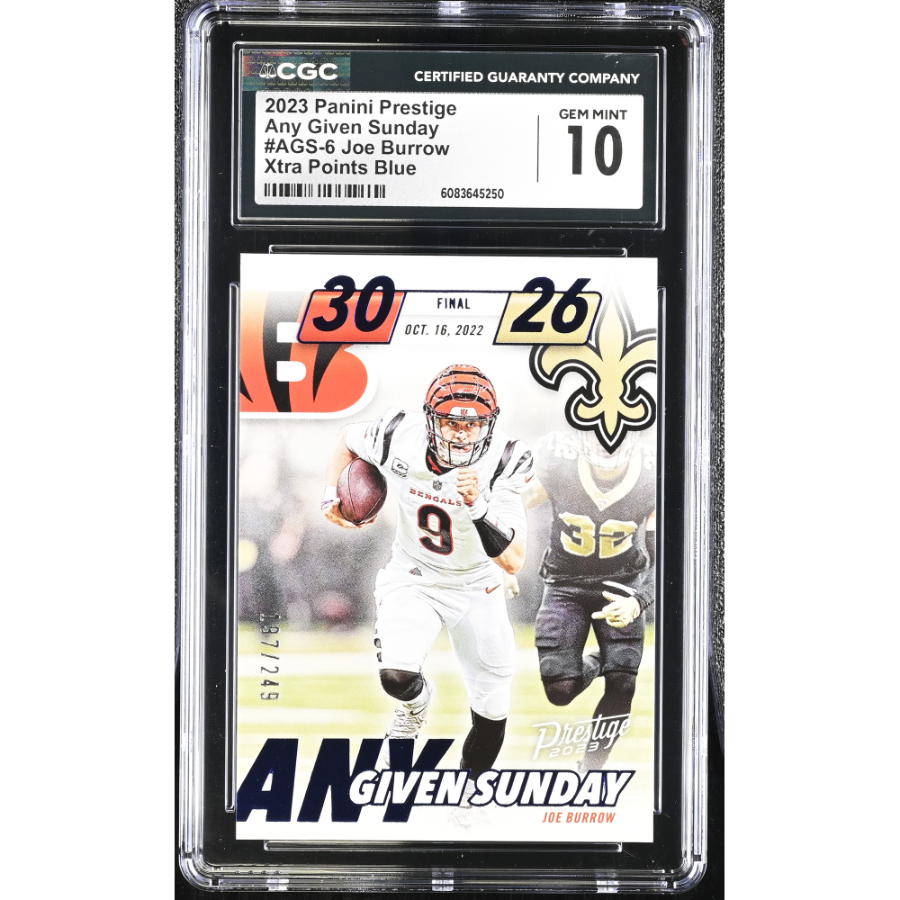 Joe Burrow 2023 Panini Prestige Any Given Sunday Xtra Points Blue #6 #197/249 (CGC 10) at PristineAuction.com