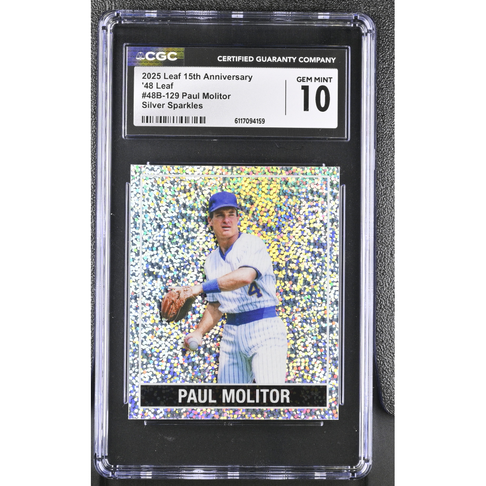 Paul Molitor 2025 Leaf 15th Anniversary '48 Leaf Silver Sparkles #48129 #7/15 (CGC 10) at PristineAuction.com