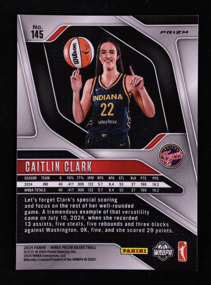 Caitlin Clark 2024 Panini Prizm WNBA Prizms Ice #145 RC at PristineAuction.com Caitlin Clark 2024 Panini Prizm WNBA Prizms Ice #145 RC at PristineAuction.com