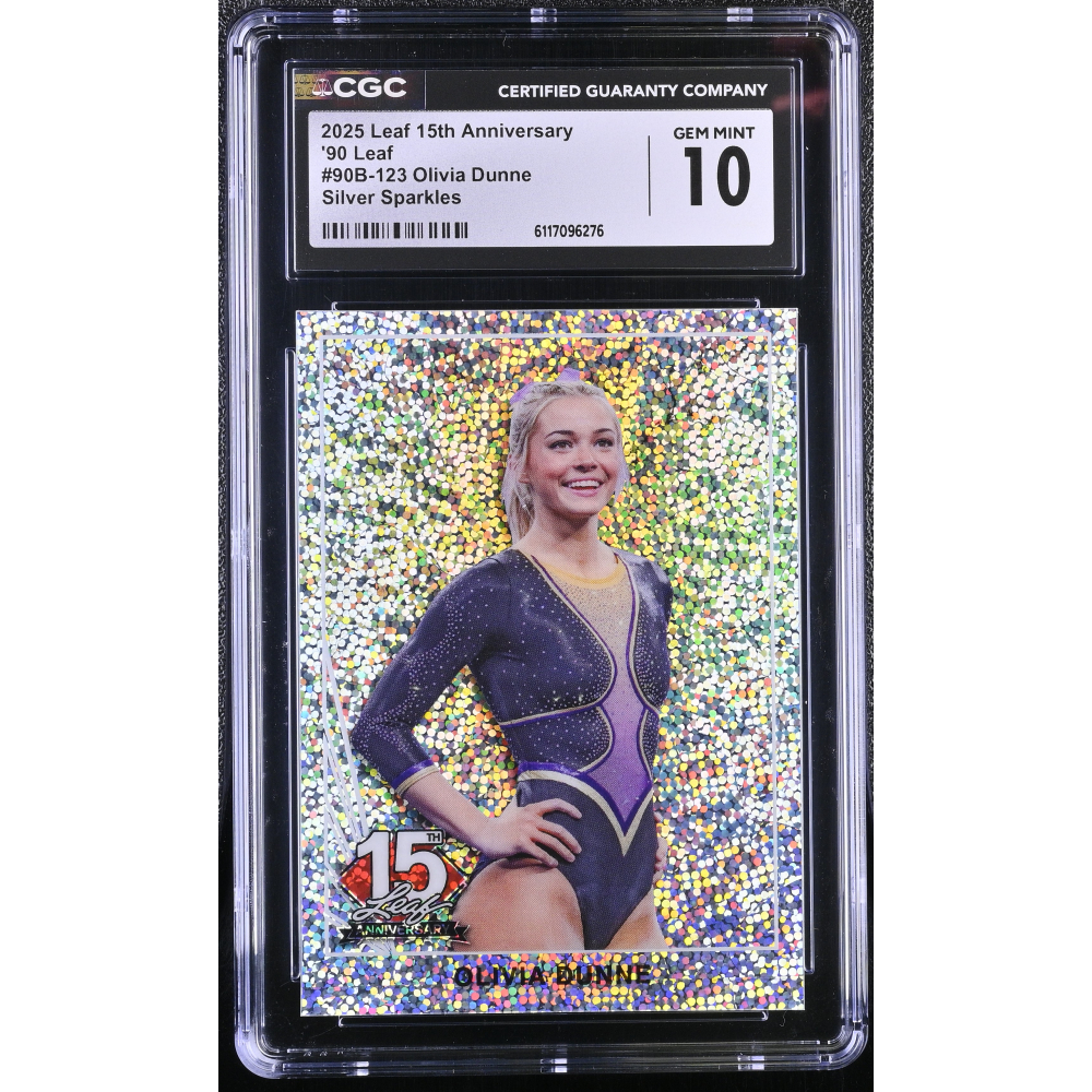 Olivia Dunne 2025 Leaf 15th Anniversary '90 Leaf Silver Sparkles #90123 #14/15 (CGC 10) at PristineAuction.com