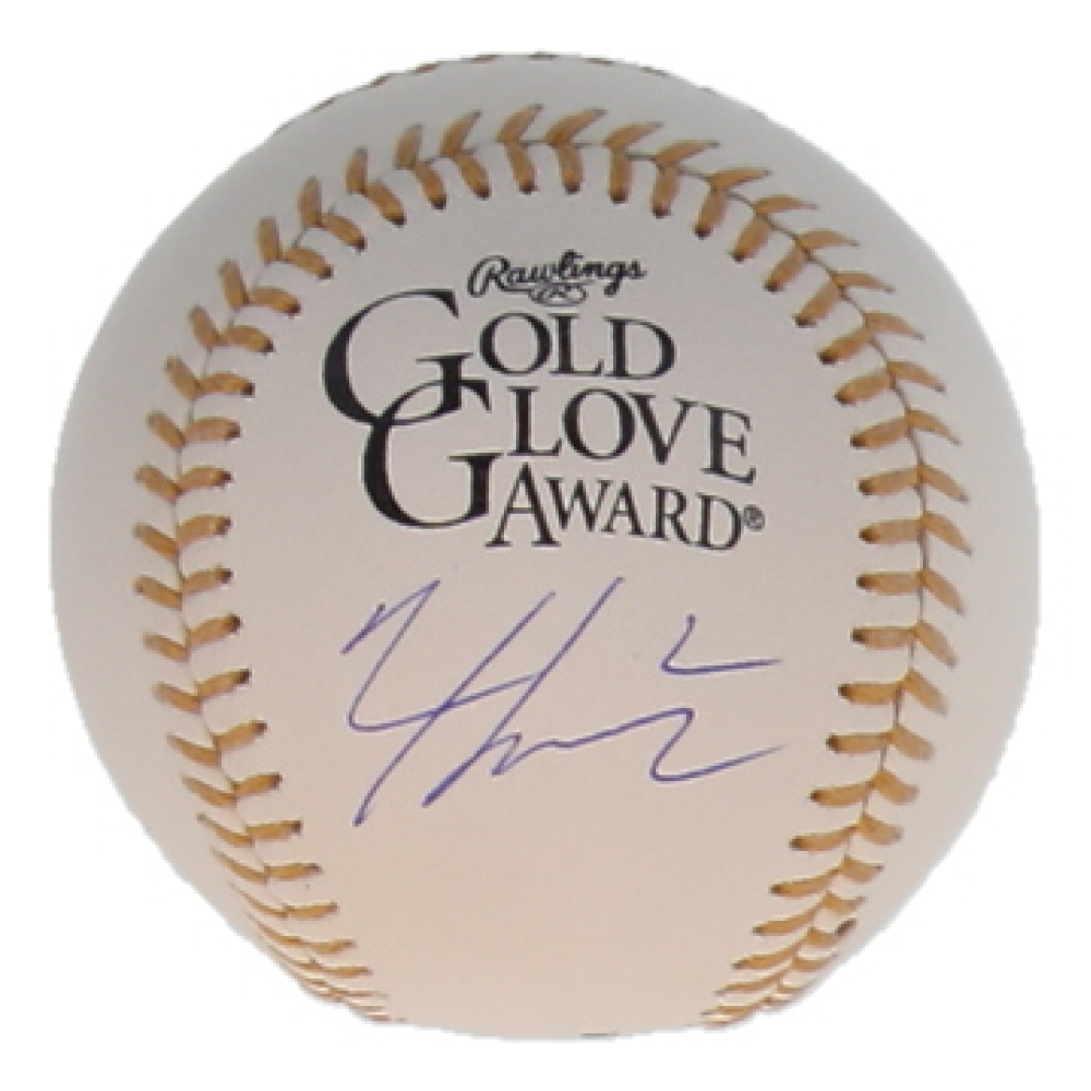 Nico Hoerner Signed Gold Glove Award Logo Baseball (Wilder) at PristineAuction.com