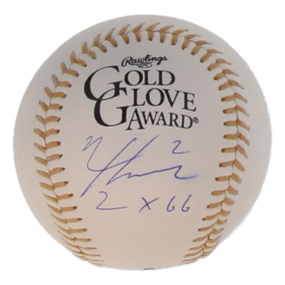 Nico Hoerner Signed Gold Glove Award Logo Baseball Inscribed "2x GG" (Wilder) at PristineAuction.com