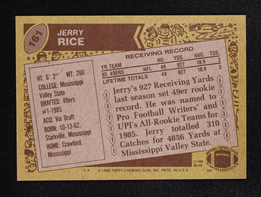 Jerry Rice 1986 Topps #161 RC at PristineAuction.com Jerry Rice 1986 Topps #161 RC at PristineAuction.com