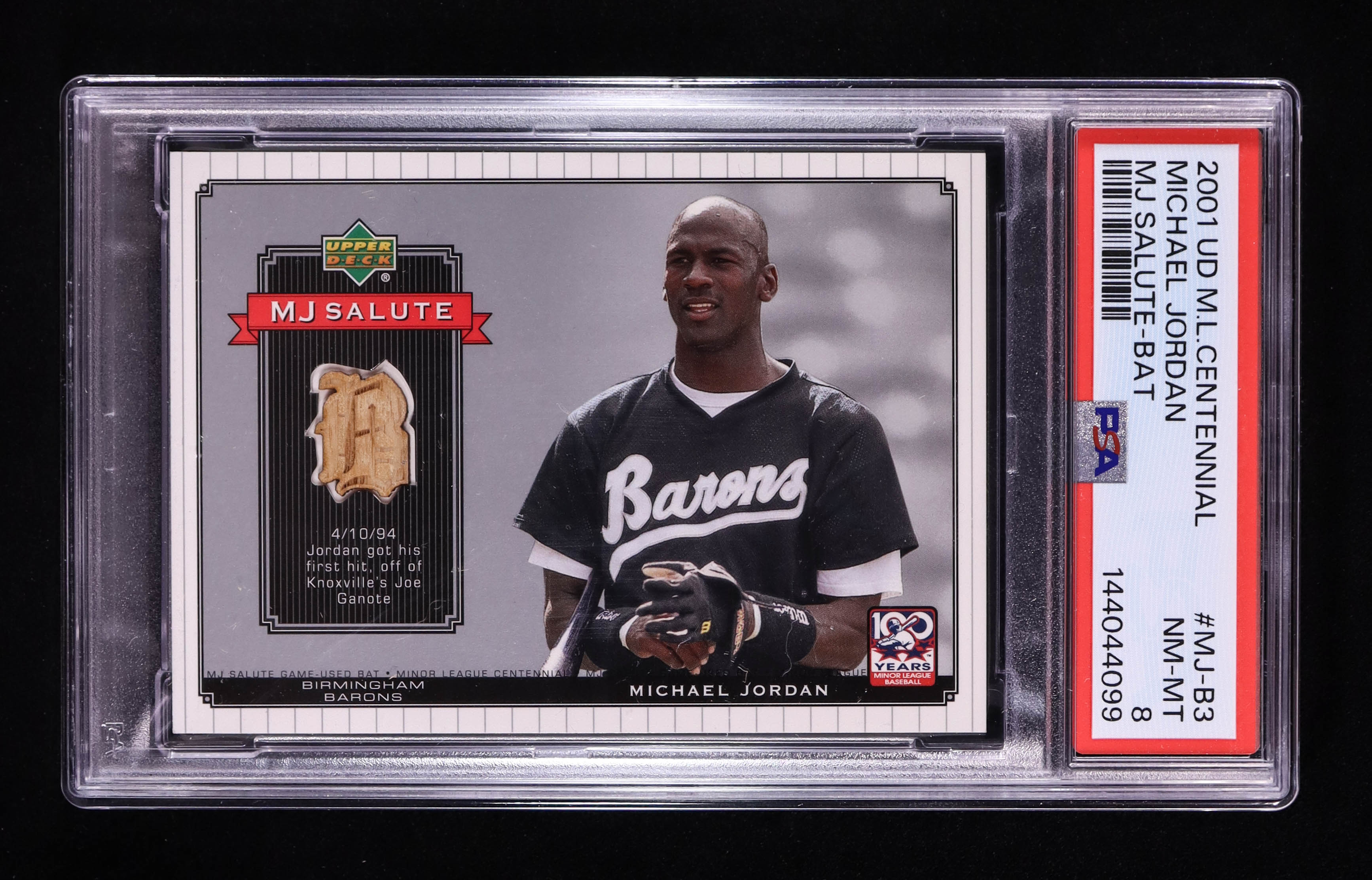 Michael Jordan 2001 Upper Deck Minors Centennial MJ Game Bat #MJB3 (PSA 8) at PristineAuction.com Michael Jordan 2001 Upper Deck Minors Centennial MJ Game Bat #MJB3 (PSA 8) at PristineAuction.com