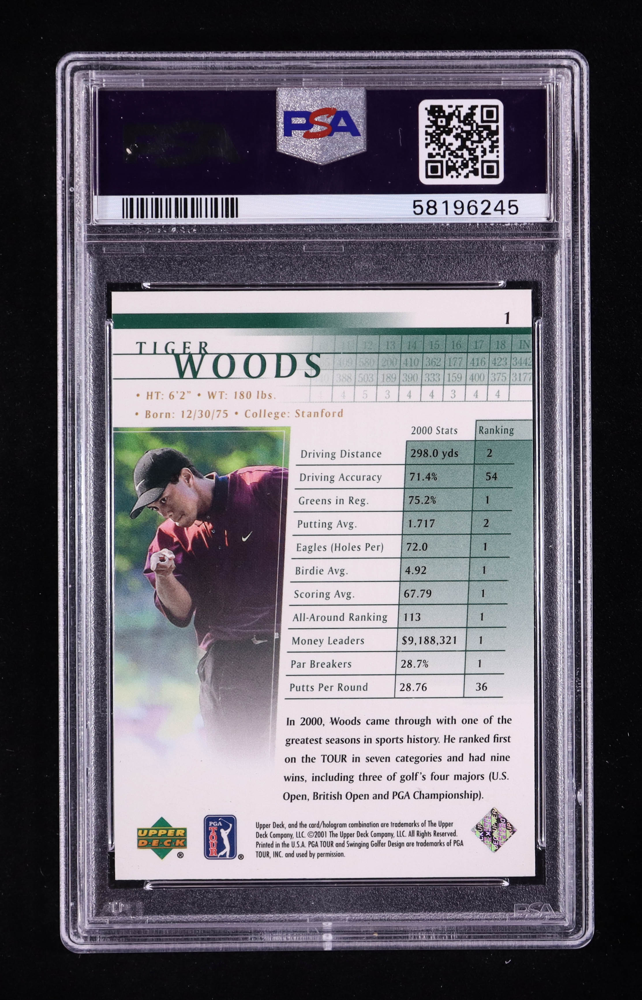 Tiger Woods 2001 Upper Deck #1 RC (PSA 9) at PristineAuction.com Tiger Woods 2001 Upper Deck #1 RC (PSA 9) at PristineAuction.com