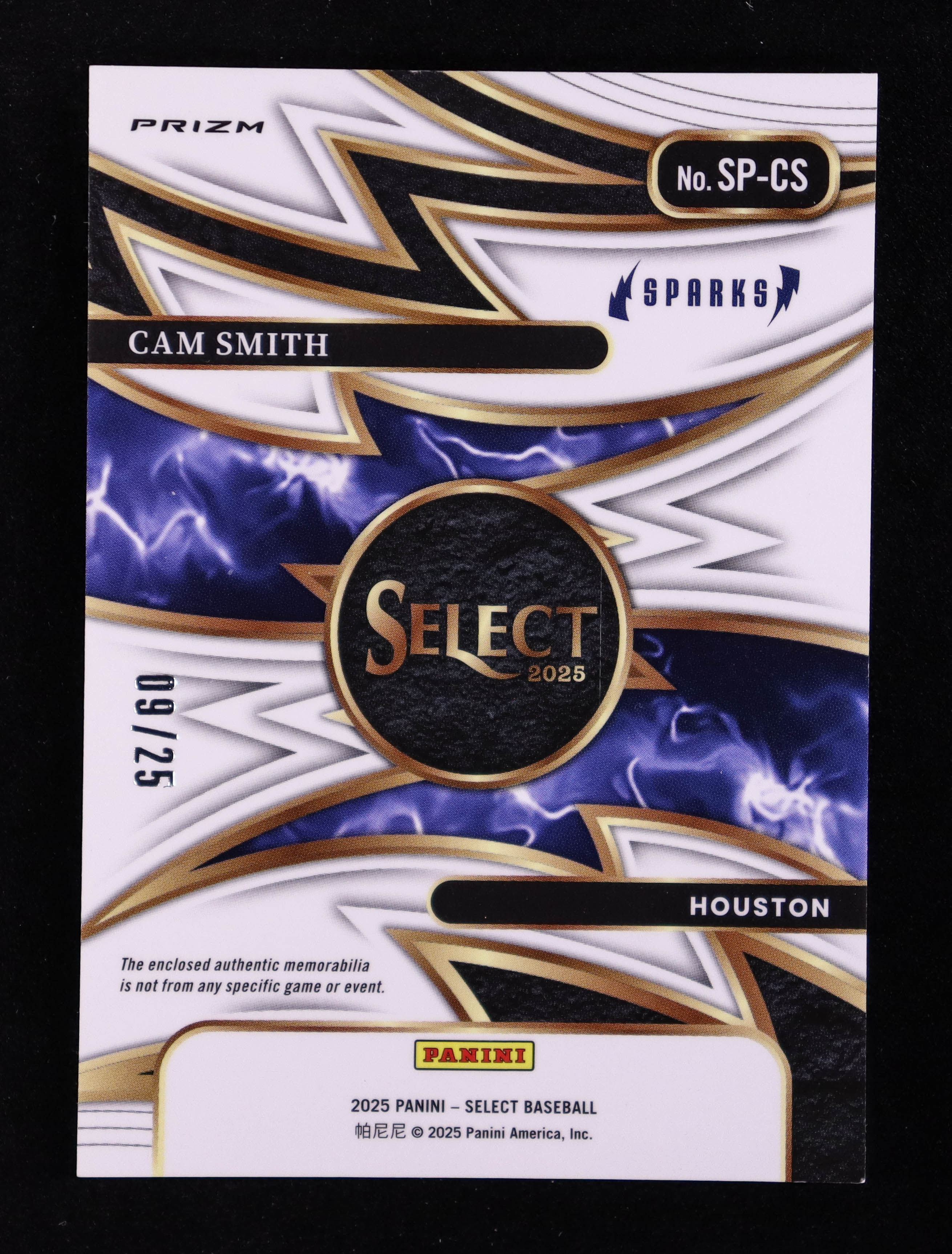 Cam Smith 2025 Select Sparks Memorabilia Tie-Dye Prizms #7 RC #09/25 at PristineAuction.com Cam Smith 2025 Select Sparks Memorabilia Tie-Dye Prizms #7 RC #09/25 at PristineAuction.com