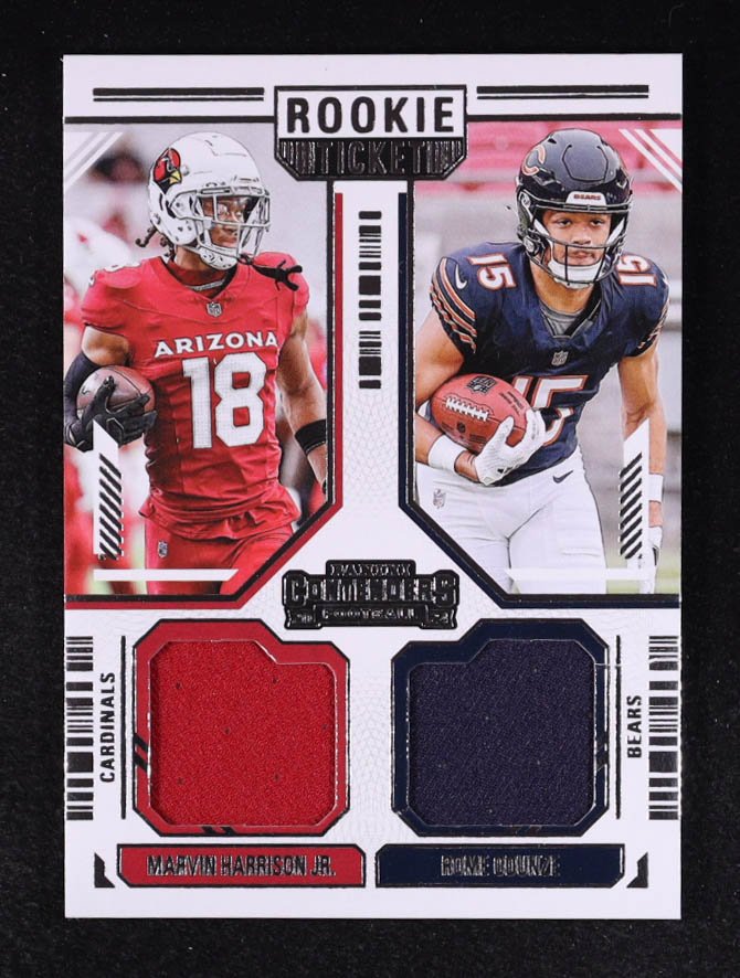 Marvin Harrison Jr. / Rome Odunze 2024 Panini Contenders Rookie Ticket Dual Swatches #12 RC at PristineAuction.com Marvin Harrison Jr. / Rome Odunze 2024 Panini Contenders Rookie Ticket Dual Swatches #12 RC at PristineAuction.com