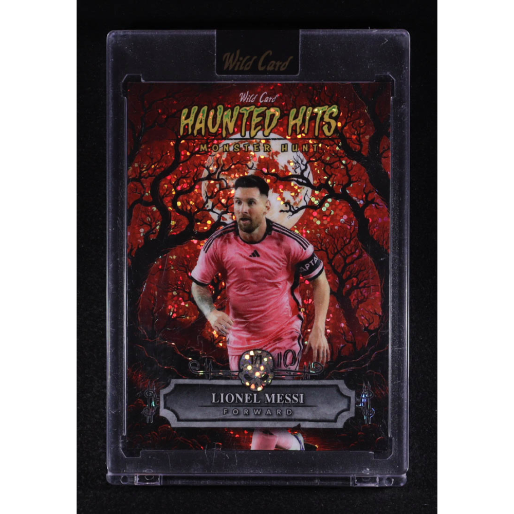 Lionel Messi 2025 Wild Card Haunted Hits Monster Hunt Sparkle Orange #HHW-LM #1/1 at PristineAuction.com