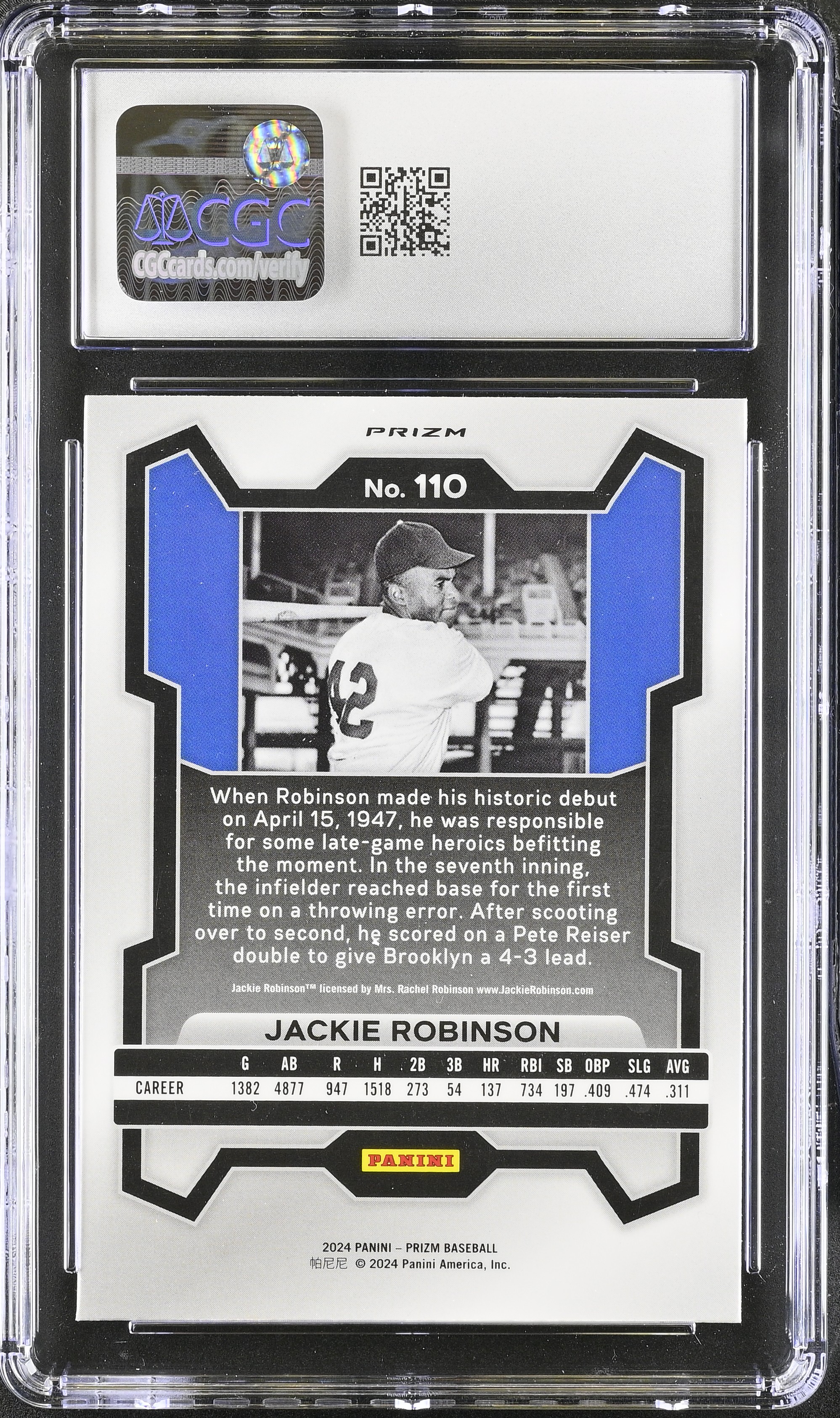 Jackie Robinson 2024 Panini Prizm Pink Ice #110 (CGC 10) at PristineAuction.com Jackie Robinson 2024 Panini Prizm Pink Ice #110 (CGC 10) at PristineAuction.com