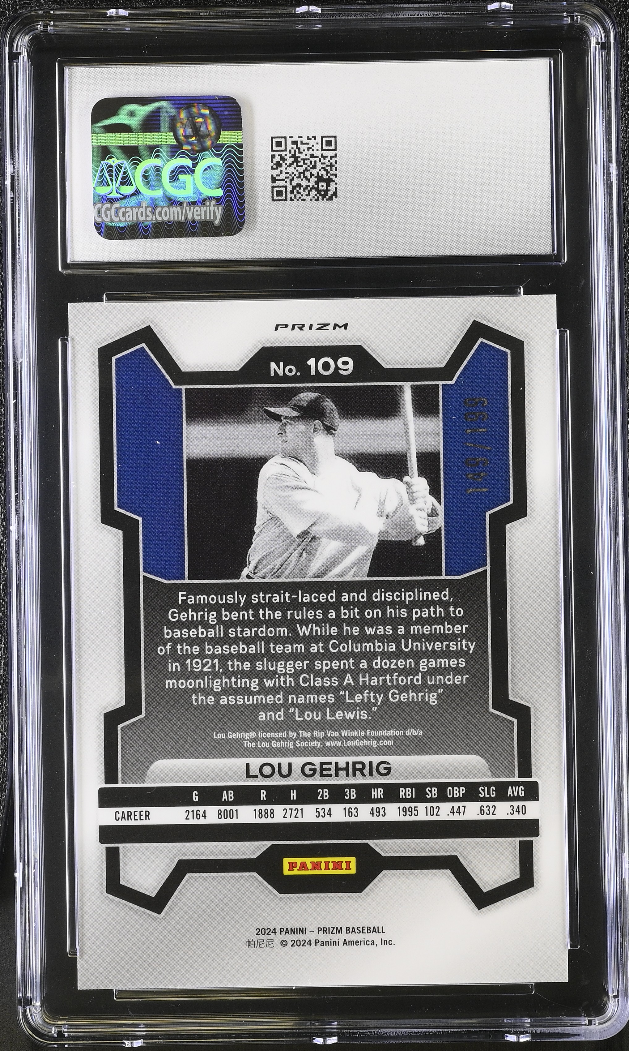 Lou Gehrig 2024 Panini Prizm Blue #109 #149/199 (CGC 10) at PristineAuction.com Lou Gehrig 2024 Panini Prizm Blue #109 #149/199 (CGC 10) at PristineAuction.com