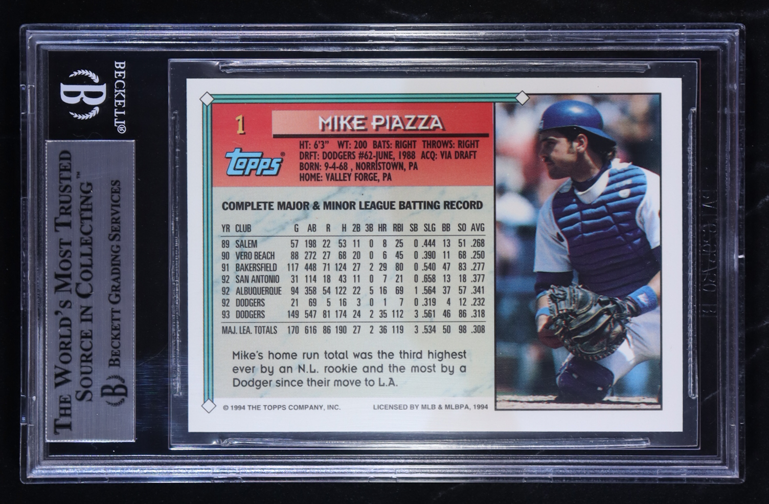 Mike Piazza 1994 Topps #1 (BGS 9) at PristineAuction.com Mike Piazza 1994 Topps #1 (BGS 9) at PristineAuction.com