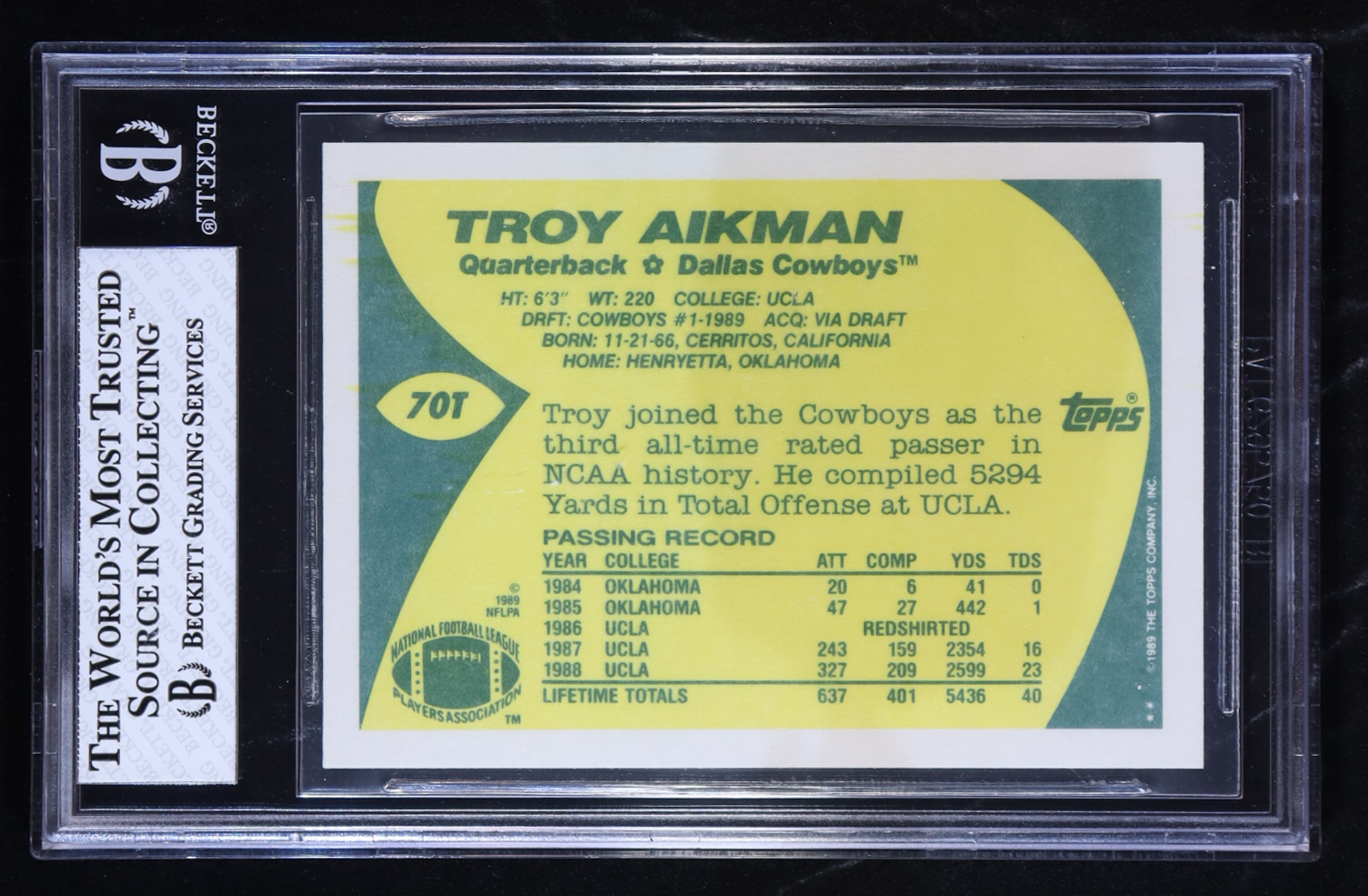 Troy Aikman 1989 Topps Traded #70T RC (BGS 8) at PristineAuction.com Troy Aikman 1989 Topps Traded #70T RC (BGS 8) at PristineAuction.com
