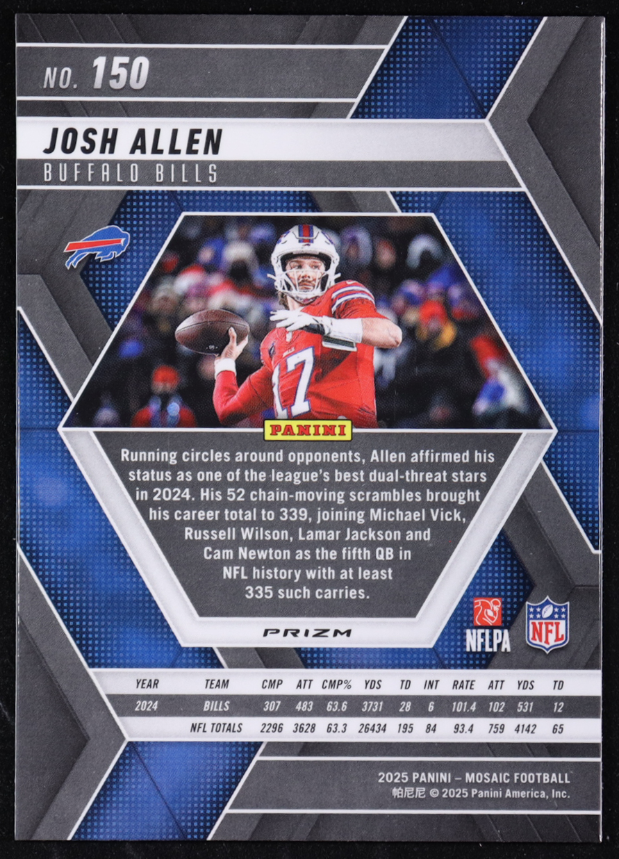 Josh Allen 2025 Panini Mosaic Mosaic Reactive Yellow #150 at PristineAuction.com Josh Allen 2025 Panini Mosaic Mosaic Reactive Yellow #150 at PristineAuction.com