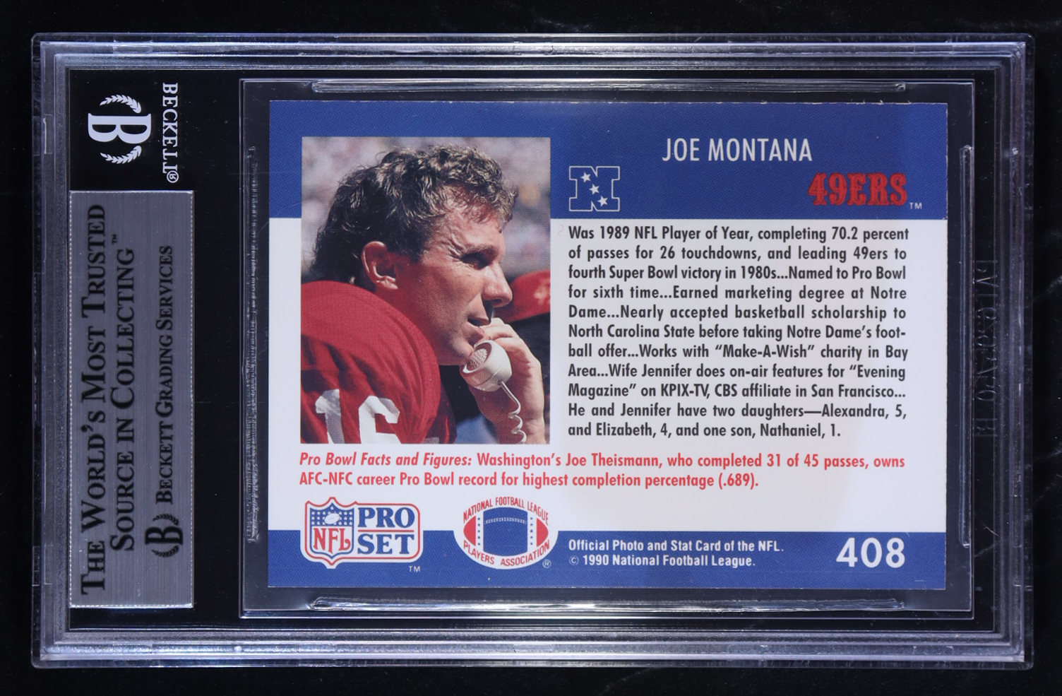 Joe Montana 1990 Pro Set #408 PB (BGS 8.5) at PristineAuction.com Joe Montana 1990 Pro Set #408 PB (BGS 8.5) at PristineAuction.com