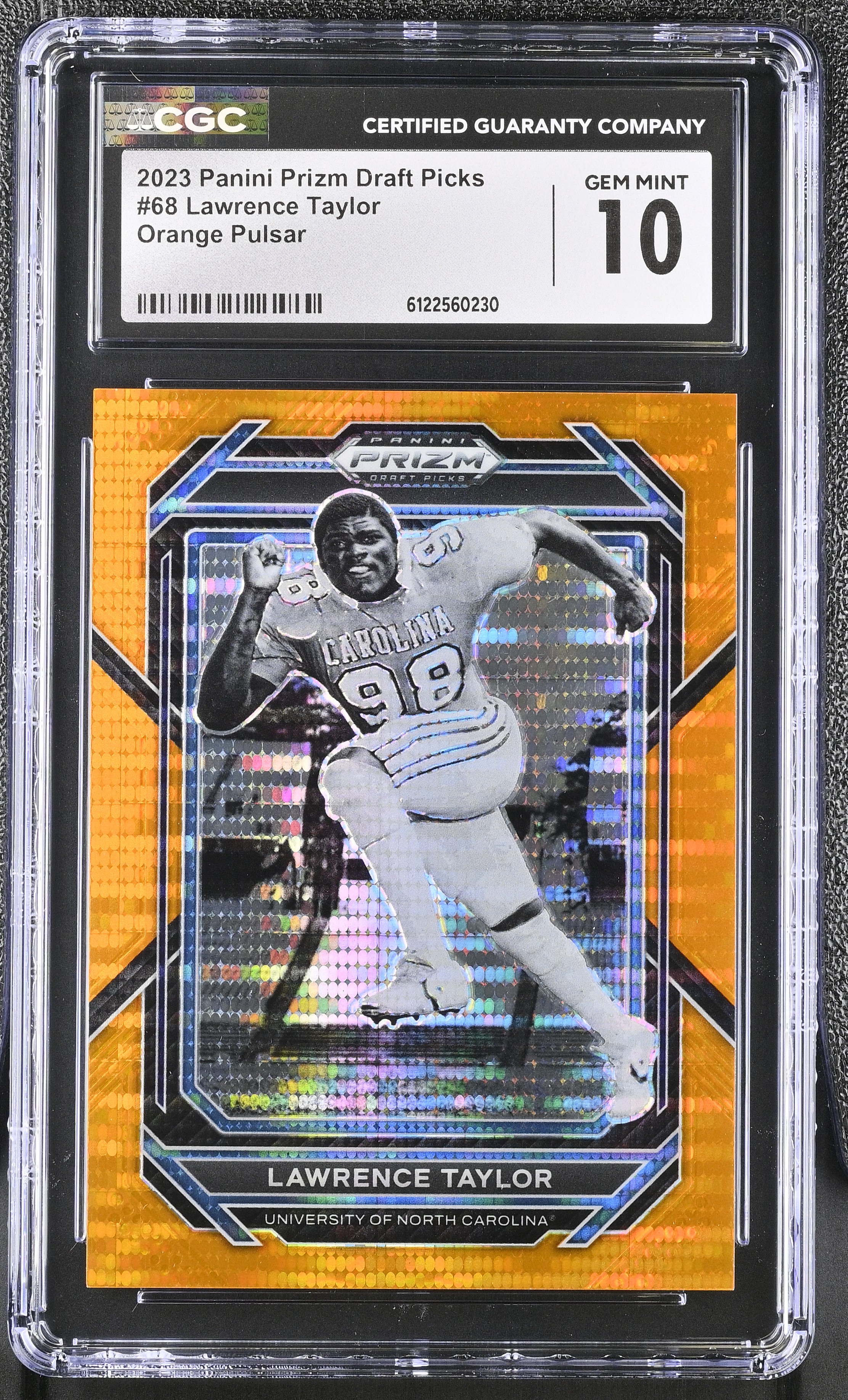 Lawrence Taylor 2023 Panini Prizm Draft Picks Orange Pulsar #68 #42/49 (CGC 10) at PristineAuction.com Lawrence Taylor 2023 Panini Prizm Draft Picks Orange Pulsar #68 #42/49 (CGC 10) at PristineAuction.com