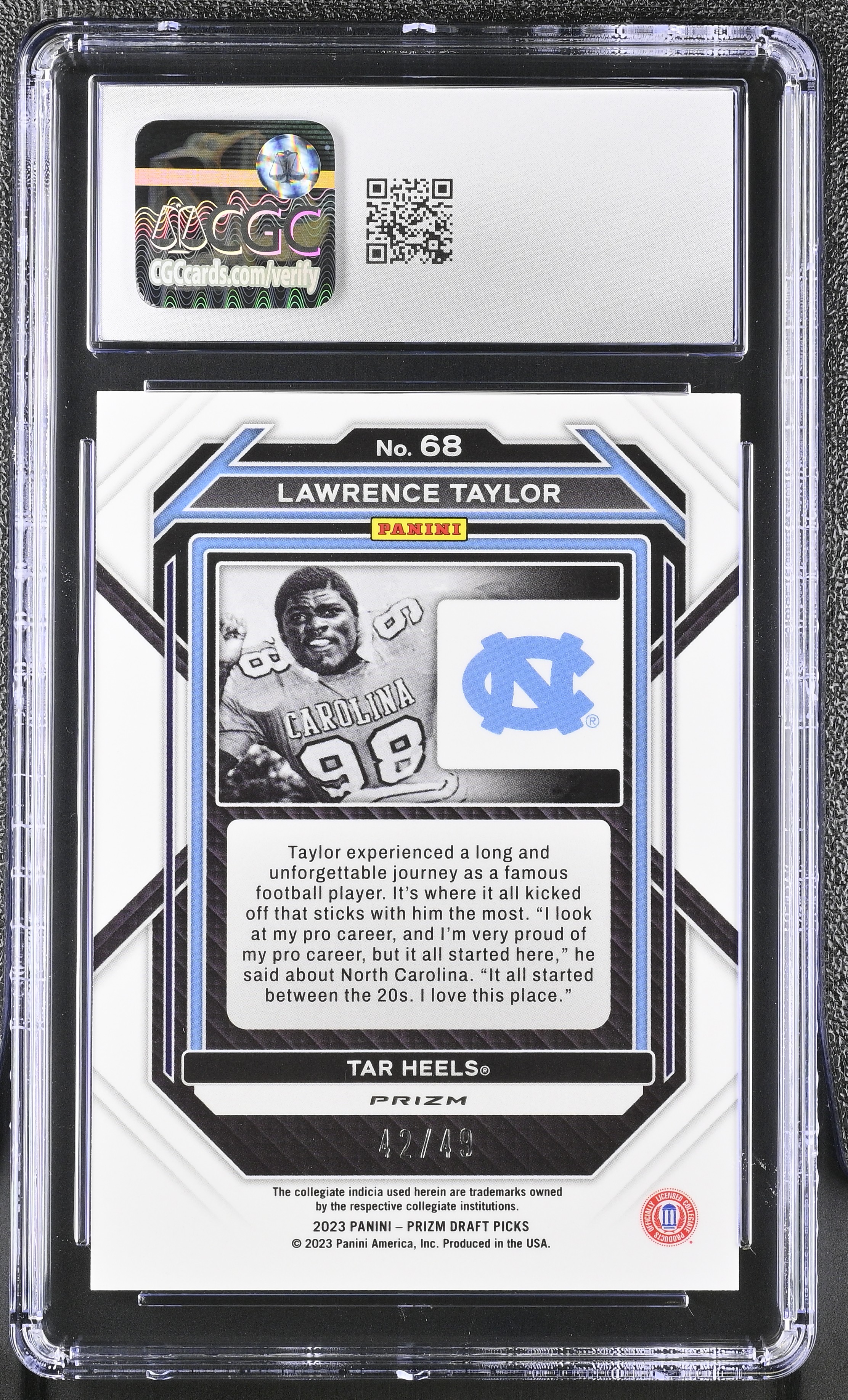 Lawrence Taylor 2023 Panini Prizm Draft Picks Orange Pulsar #68 #42/49 (CGC 10) at PristineAuction.com Lawrence Taylor 2023 Panini Prizm Draft Picks Orange Pulsar #68 #42/49 (CGC 10) at PristineAuction.com