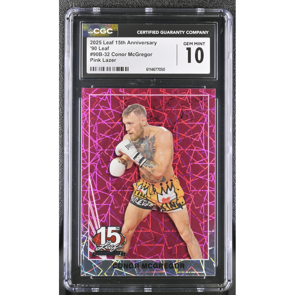 Conor Mcgregor 2025 Leaf 15th Anniversary '90 Leaf Pink Lazer #90B-32 #3/8 (CGC 10) at PristineAuction.com