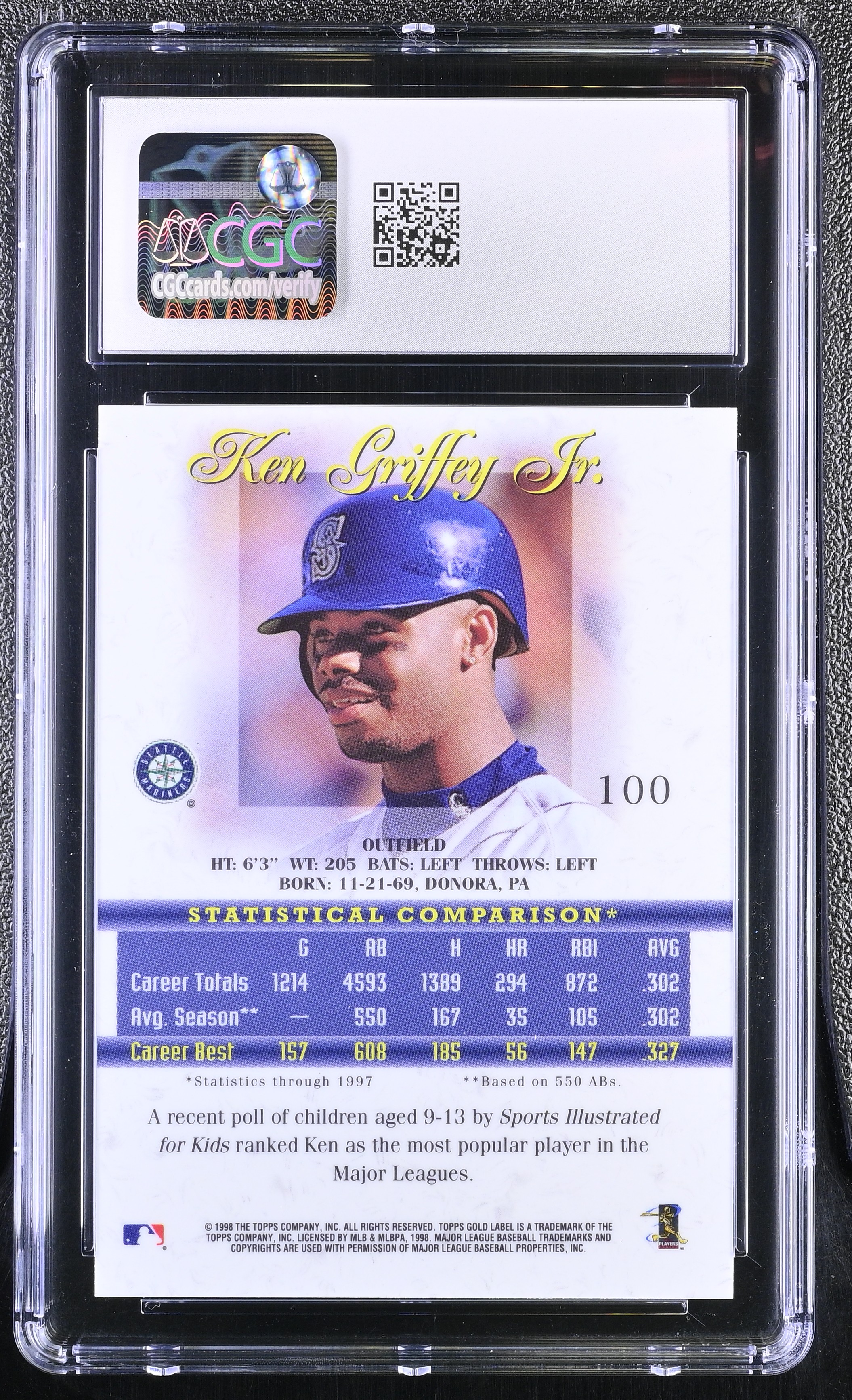 Ken Griffey Jr. 1998 Topps Gold Label Class 1 #100 (CGC 10) at PristineAuction.com Ken Griffey Jr. 1998 Topps Gold Label Class 1 #100 (CGC 10) at PristineAuction.com