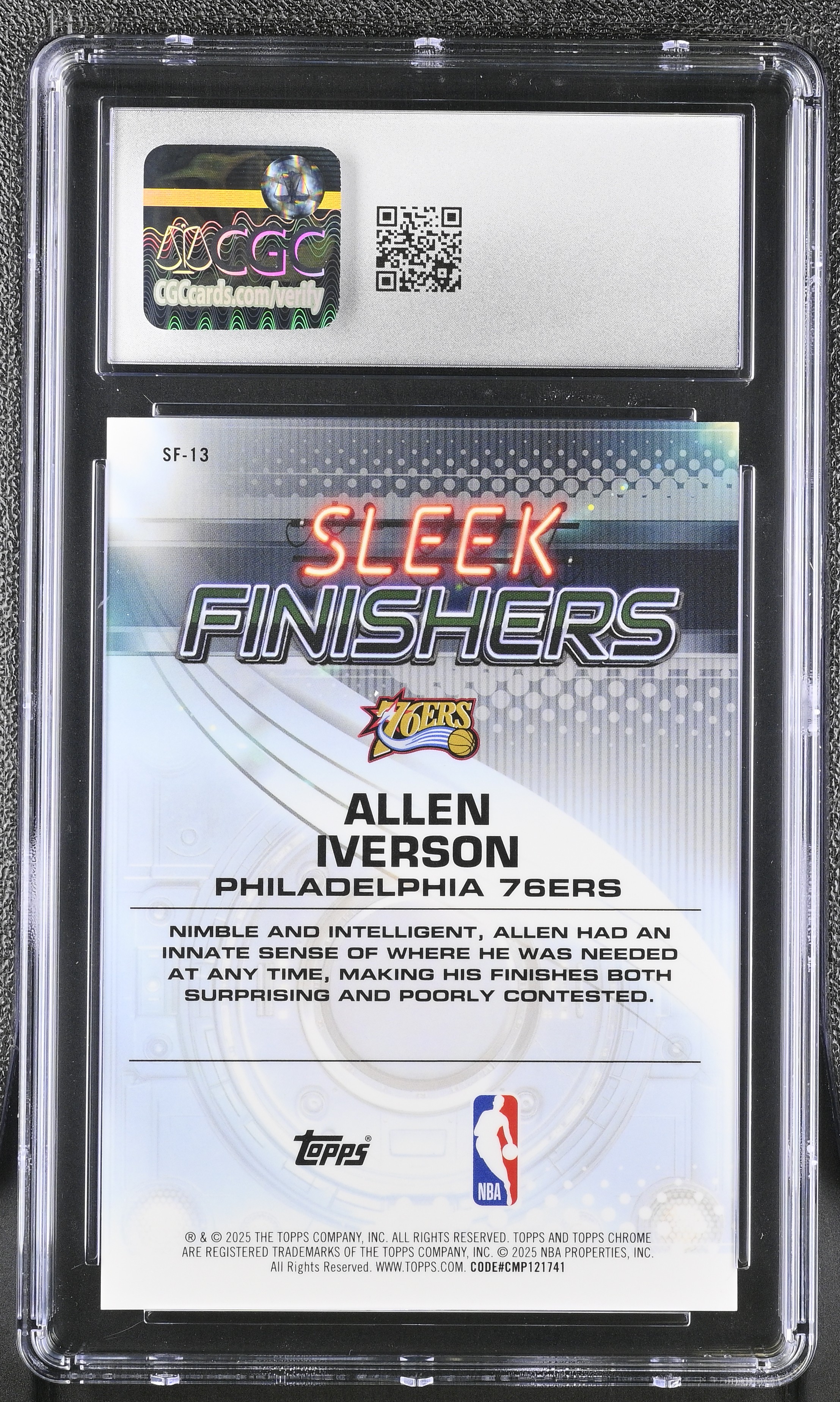Allen Iverson 2025-26 Topps Chrome Sleek Finishers Aqua Refractor #13 #172/199 (CGC 10) at PristineAuction.com Allen Iverson 2025-26 Topps Chrome Sleek Finishers Aqua Refractor #13 #172/199 (CGC 10) at PristineAuction.com