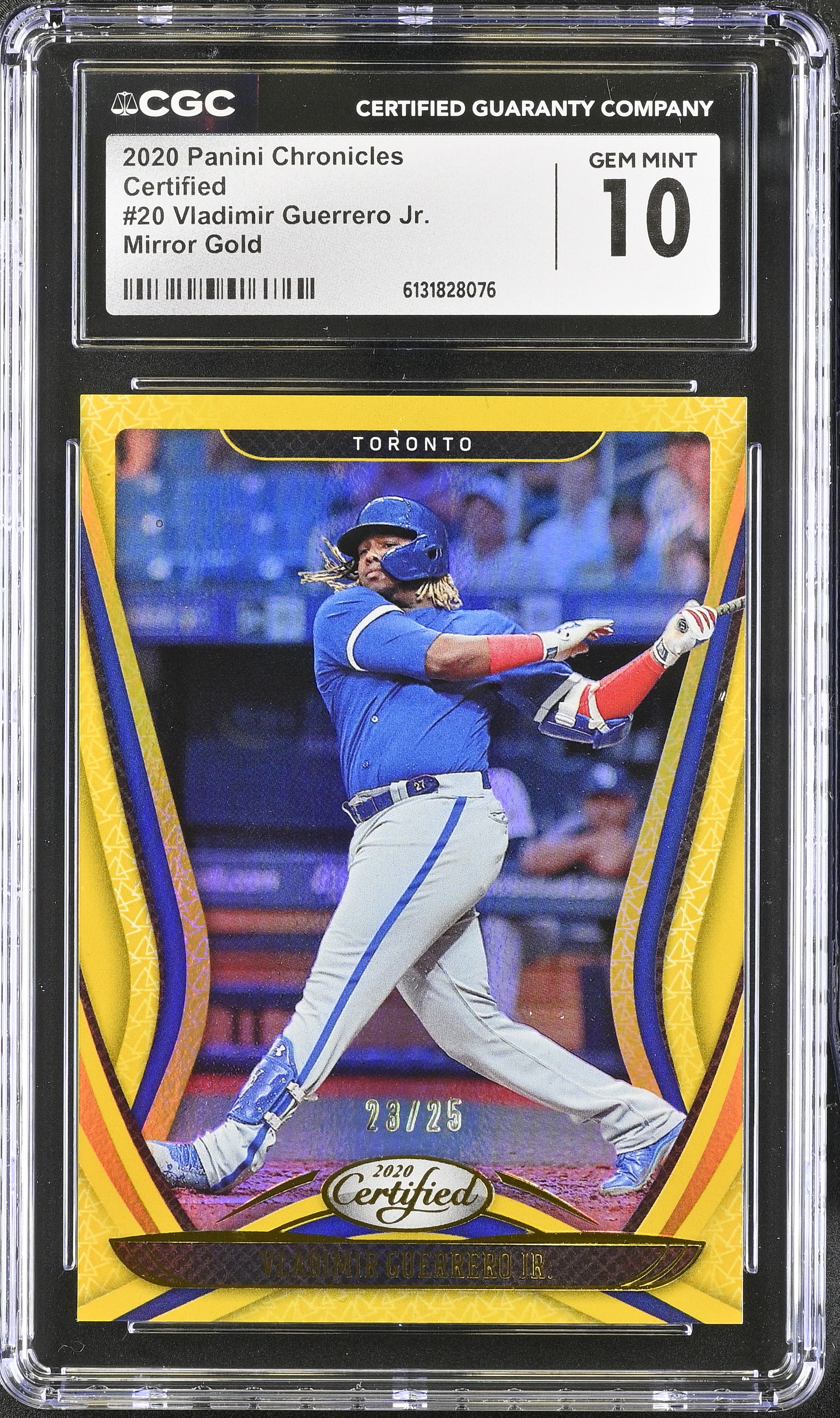 Vladimir Guerrero Jr. 2020 Panini Chronicles Certified Mirror Gold #20 #23/25 (CGC 10) at PristineAuction.com Vladimir Guerrero Jr. 2020 Panini Chronicles Certified Mirror Gold #20 #23/25 (CGC 10) at PristineAuction.com