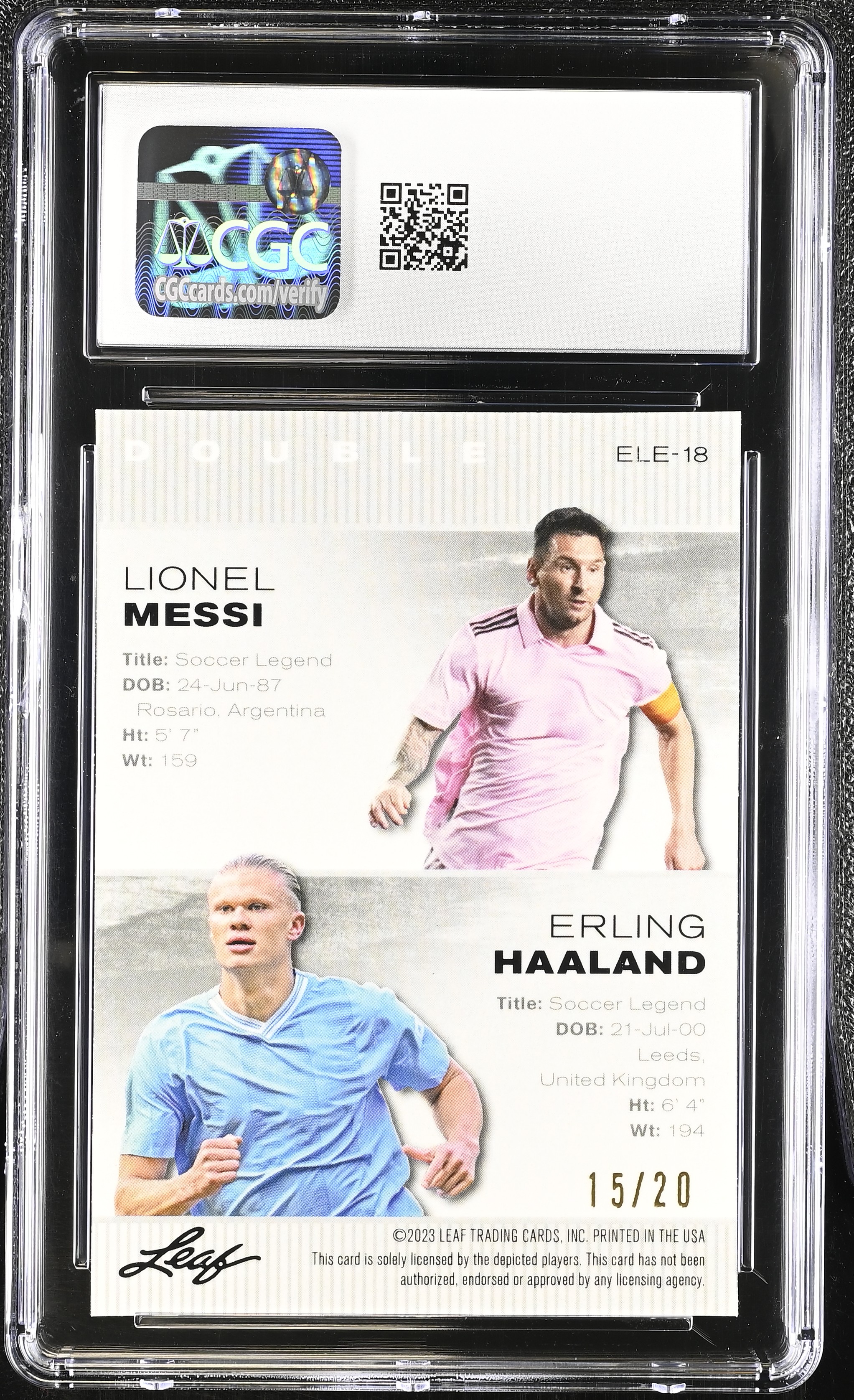 Messi/haaland 2023 Leaf Special Release Metal Exclusive Legends Edition Blue Wave #18 #15/20 (CGC 10) at PristineAuction.com Messi/haaland 2023 Leaf Special Release Metal Exclusive Legends Edition Blue Wave #18 #15/20 (CGC 10) at PristineAuction.com