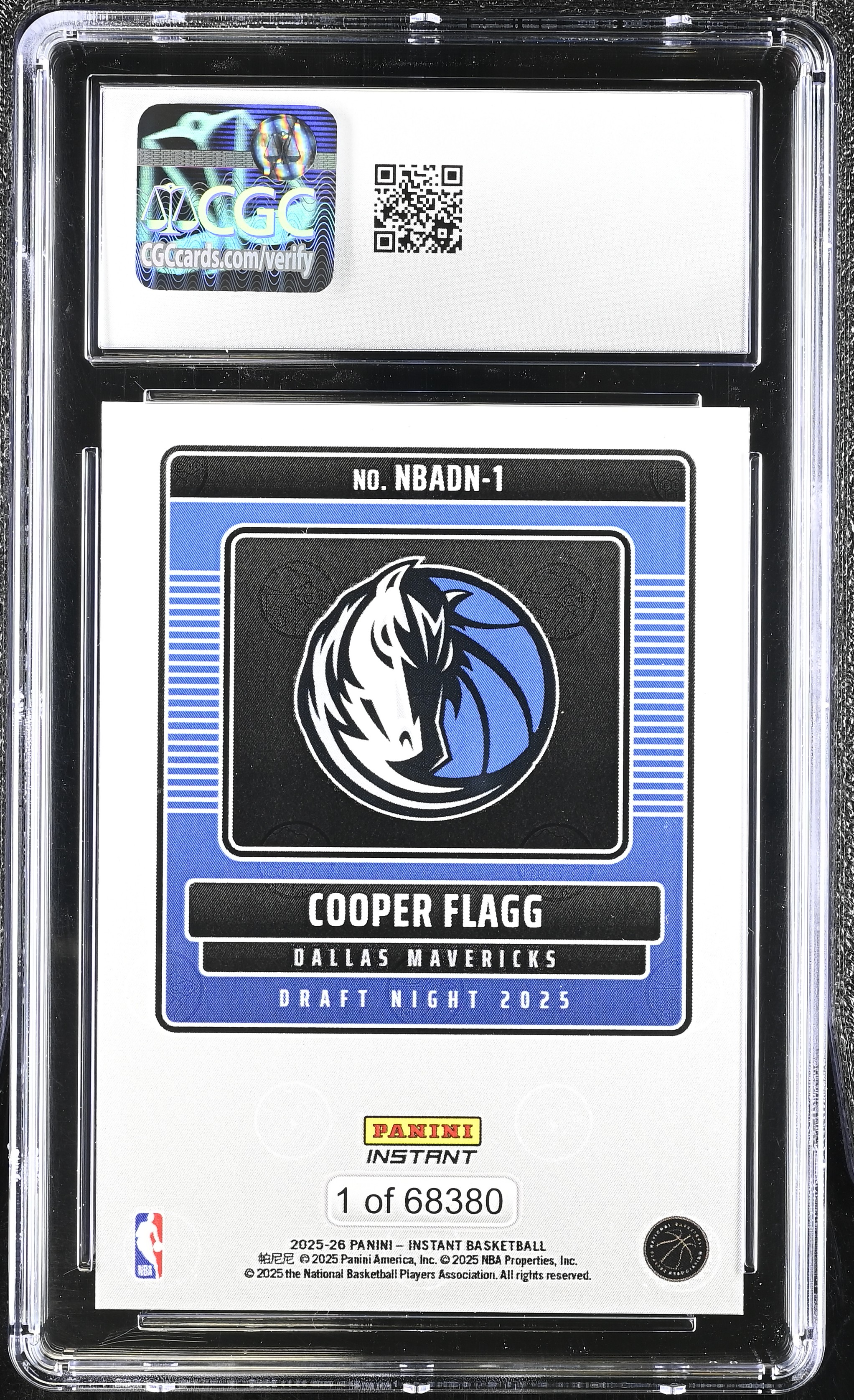 Cooper Flagg 2025-26 Panini Instant Draft Night #1 RC (CGC 10) at PristineAuction.com Cooper Flagg 2025-26 Panini Instant Draft Night #1 RC (CGC 10) at PristineAuction.com