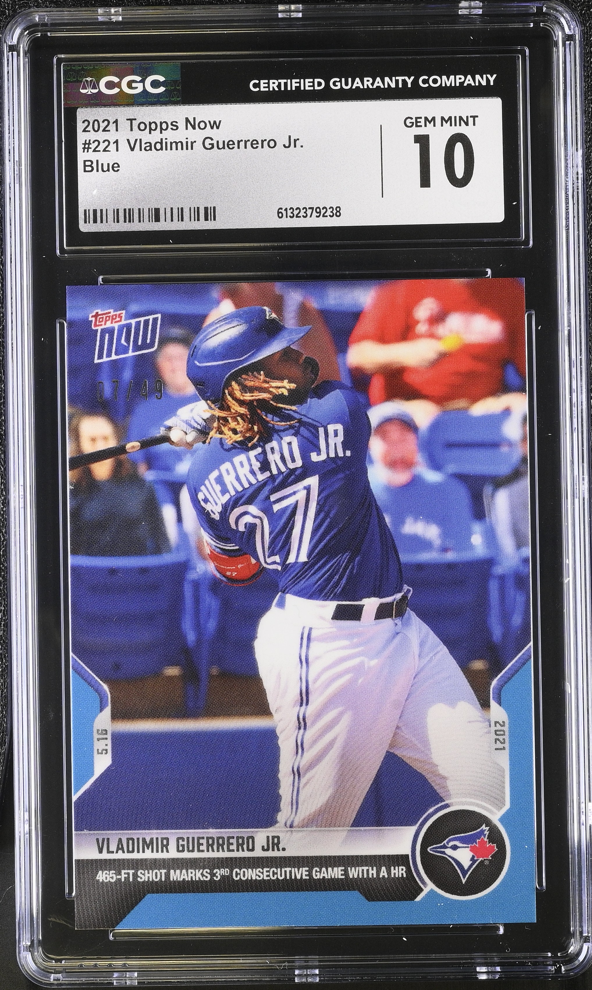 Vladimir Guerrero Jr. 2021 Topps Now Blue #221 #07/49 (CGC 10) at PristineAuction.com Vladimir Guerrero Jr. 2021 Topps Now Blue #221 #07/49 (CGC 10) at PristineAuction.com