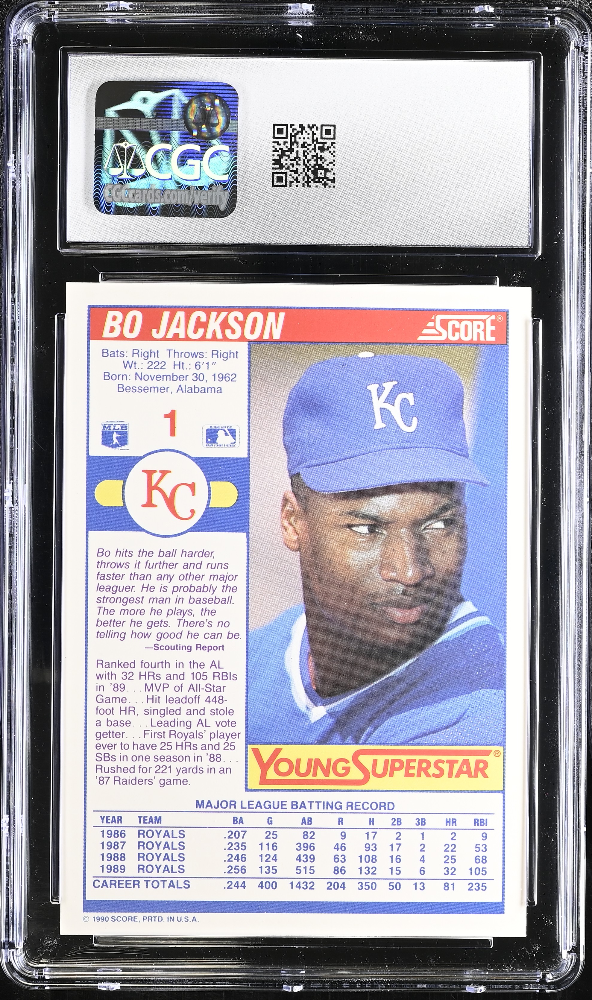 Bo Jackson 1990 Score Young Superstars I #1 (CGC 10) at PristineAuction.com Bo Jackson 1990 Score Young Superstars I #1 (CGC 10) at PristineAuction.com